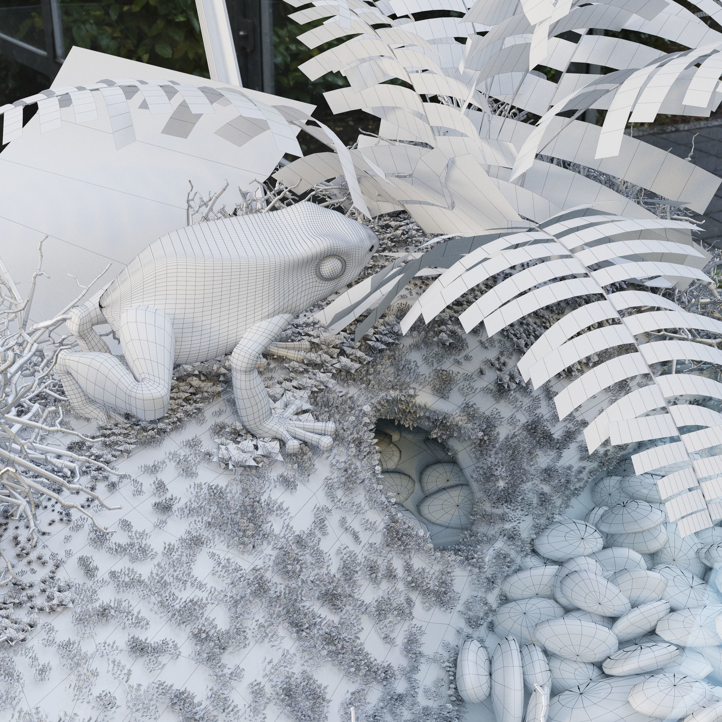 Terrarium with a frog 3D model_2