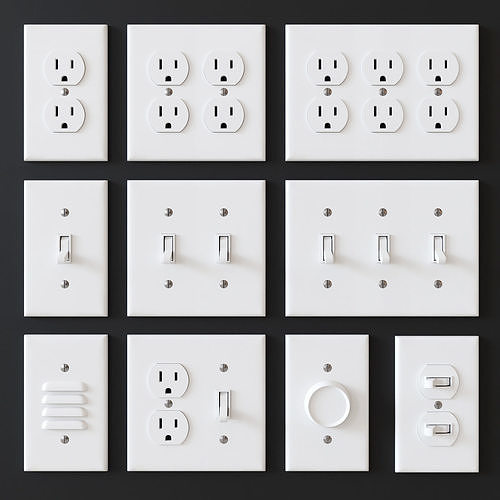 US electrical outlets and switches 3D model