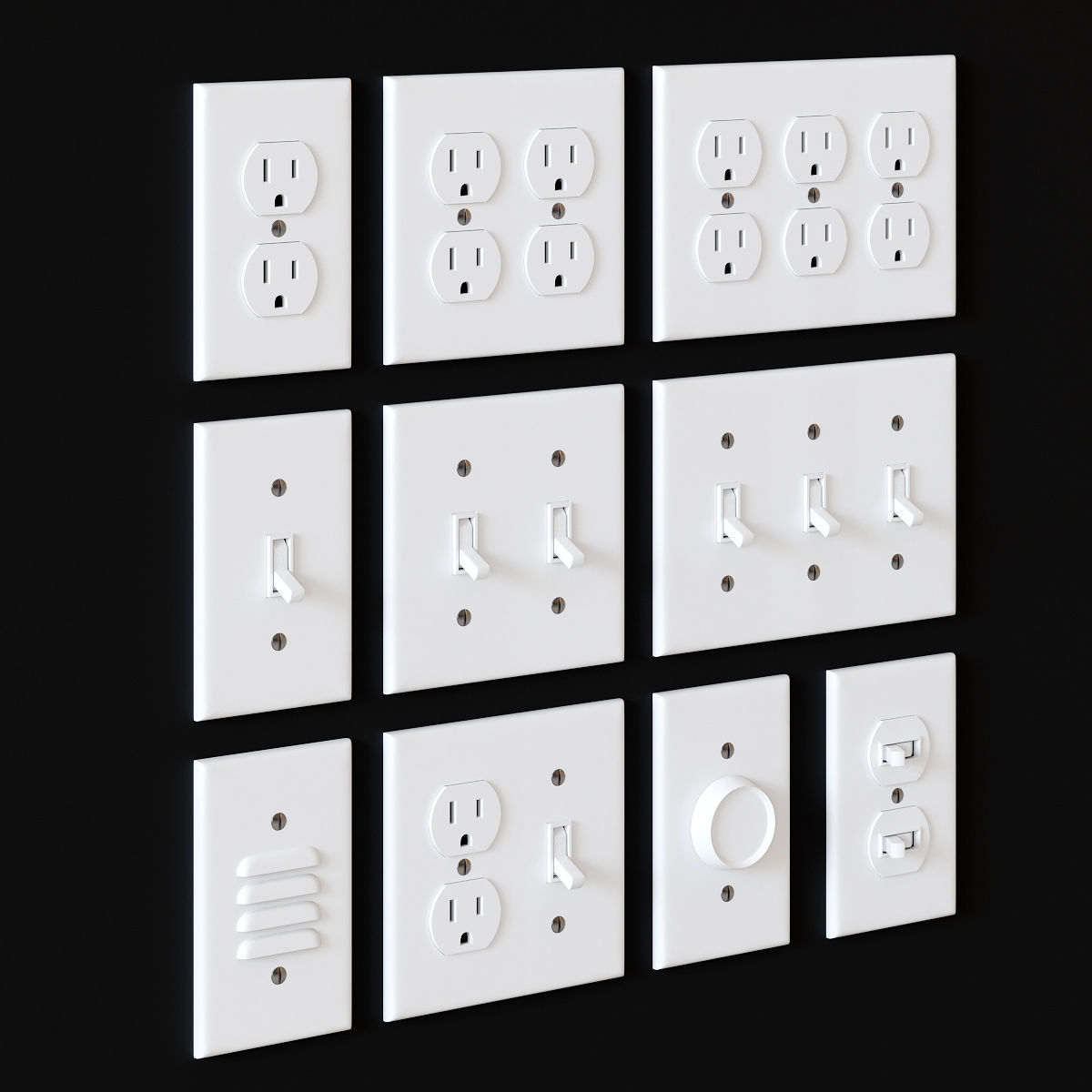 US electrical outlets and switches 3D model_1