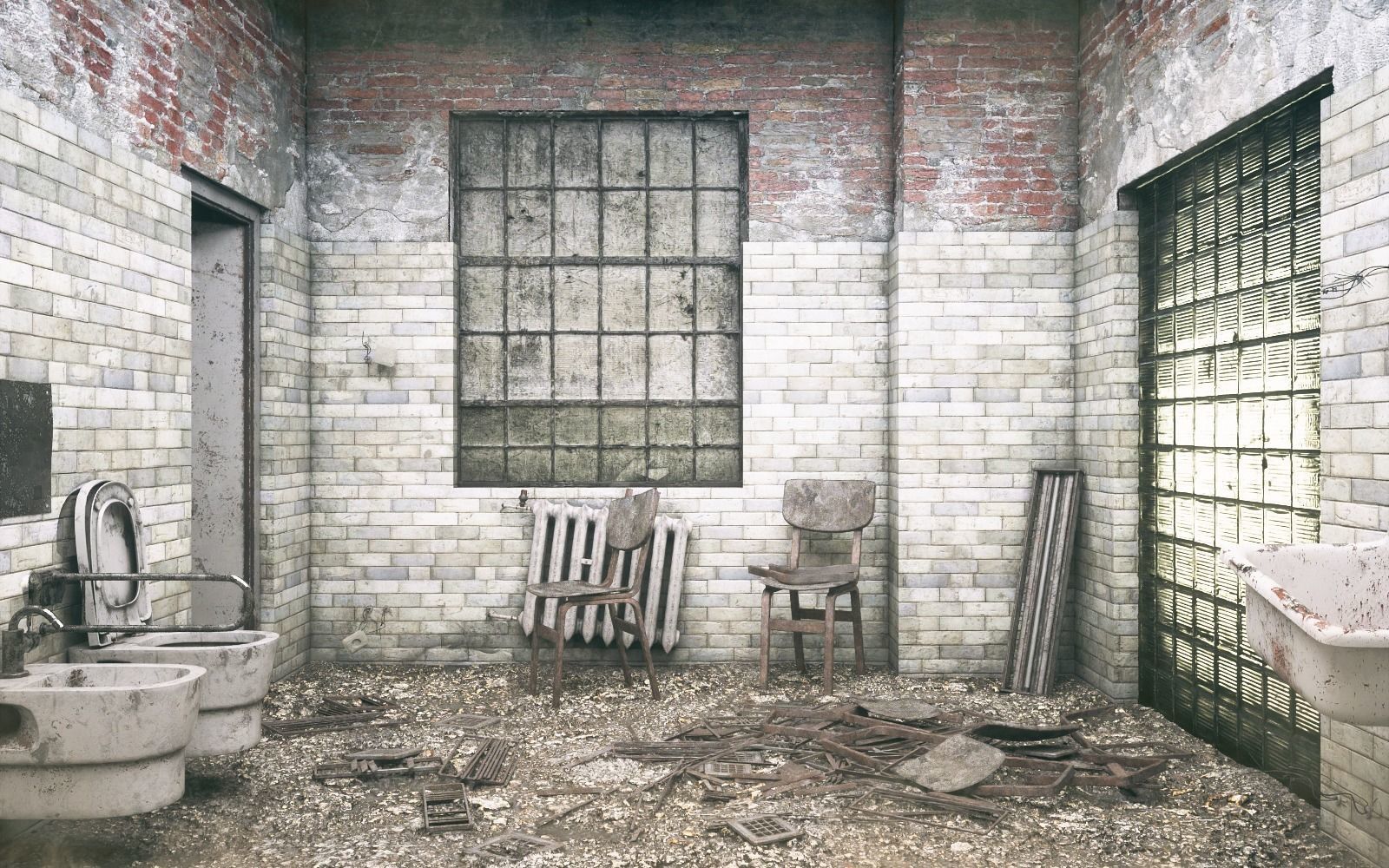 Hospital Bathroom Abandoned Low-poly 3D model_3