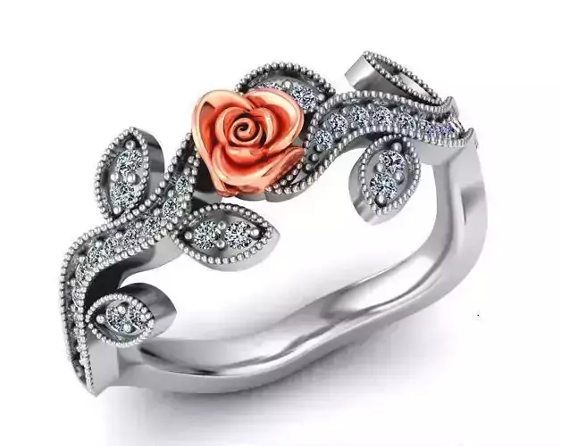 Rose Ring Flower with stones 02