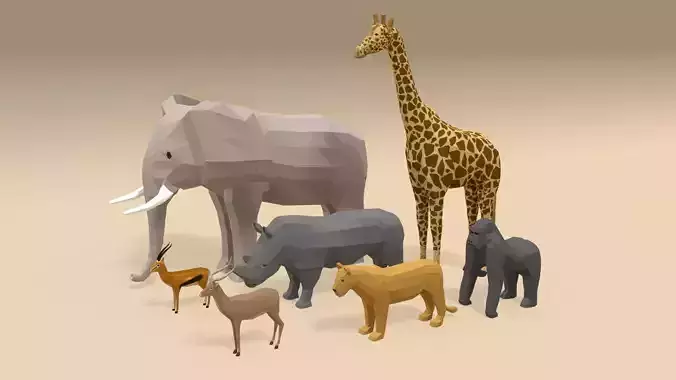 Low Poly Cartoon African Animals Collection 