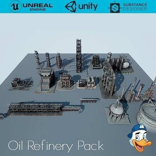 Oil Refinery Pack Low-poly 3D model