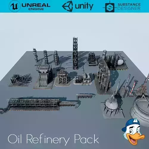 Oil Refinery Pack Low-poly 3D model