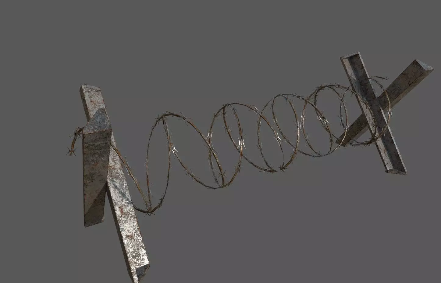 Military Barbwire Barricade Low-poly 3D model_0
