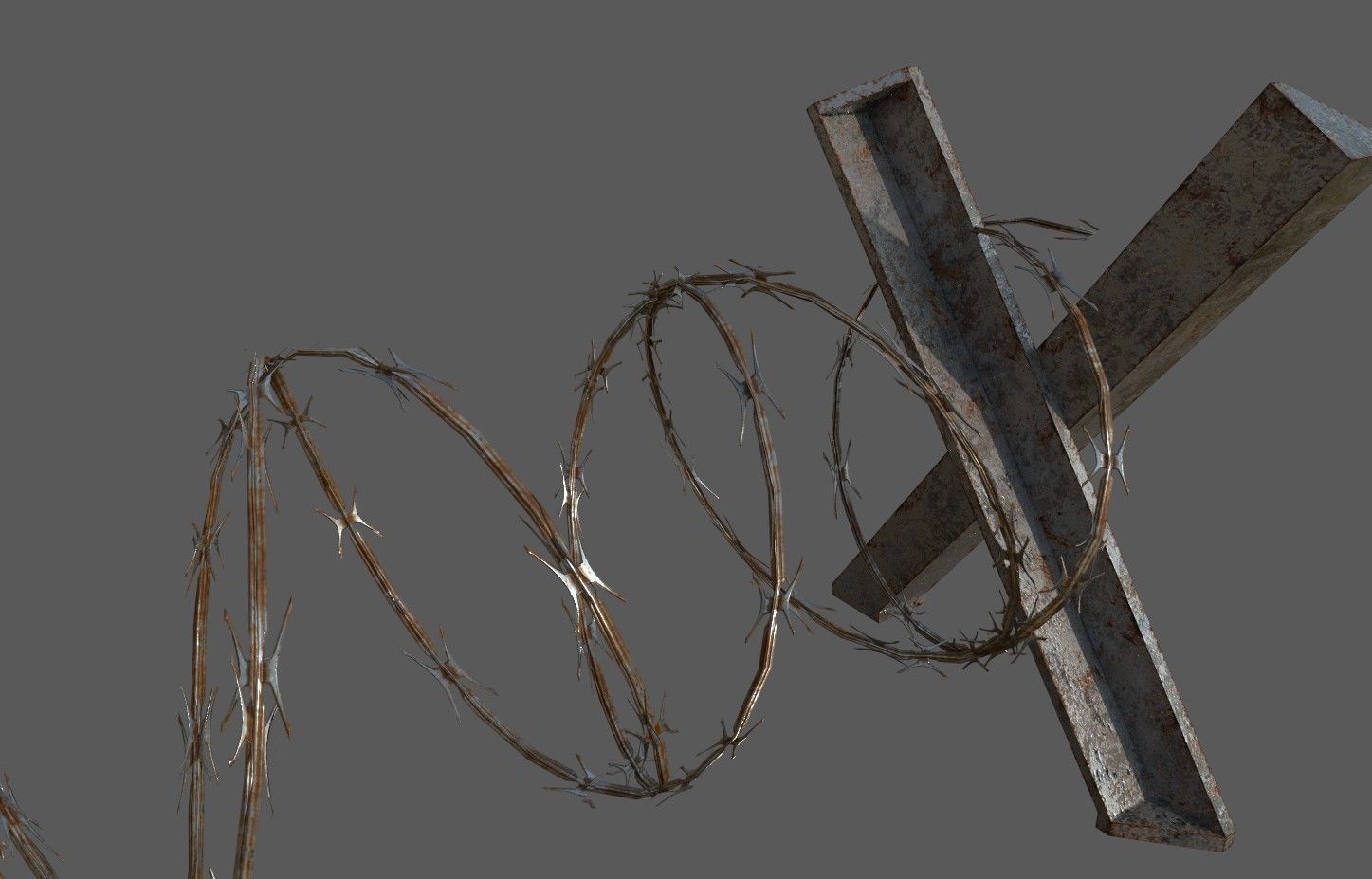 Military Barbwire Barricade Low-poly 3D model_1