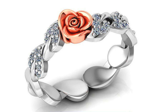 Rose Ring Flower with stones 04 3D print model
