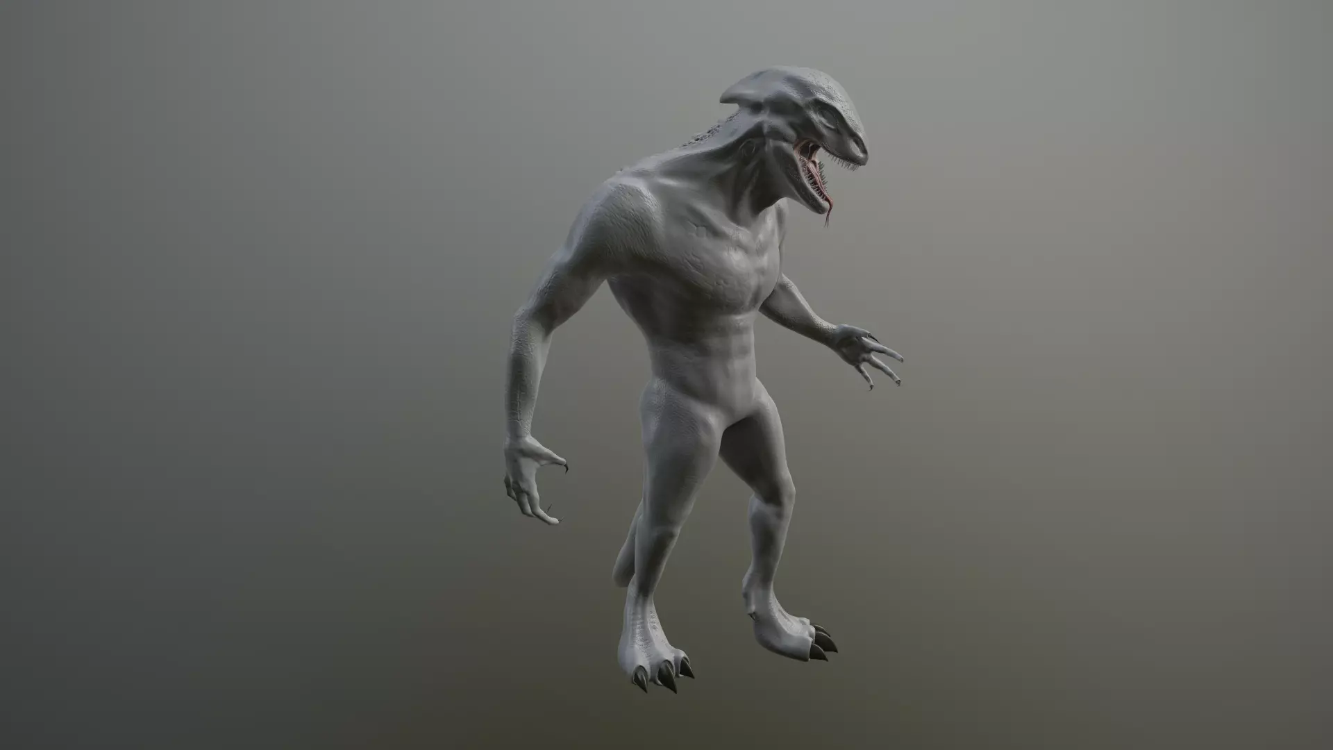 lizard-man humanoid creature Low-poly 3D model_0