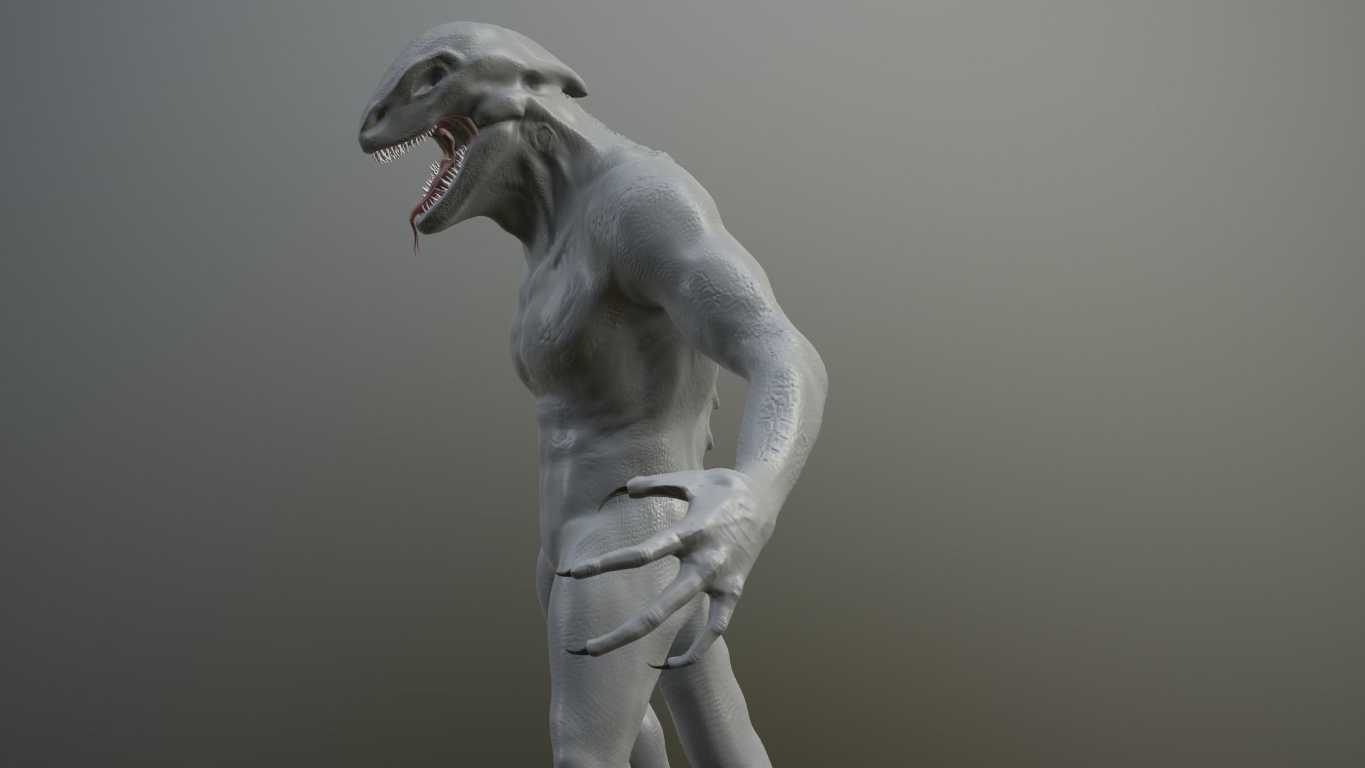 lizard-man humanoid creature Low-poly 3D model_2