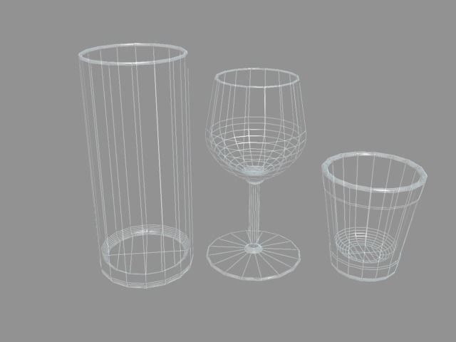 glasses set of wire wine Low-poly 3D model_1