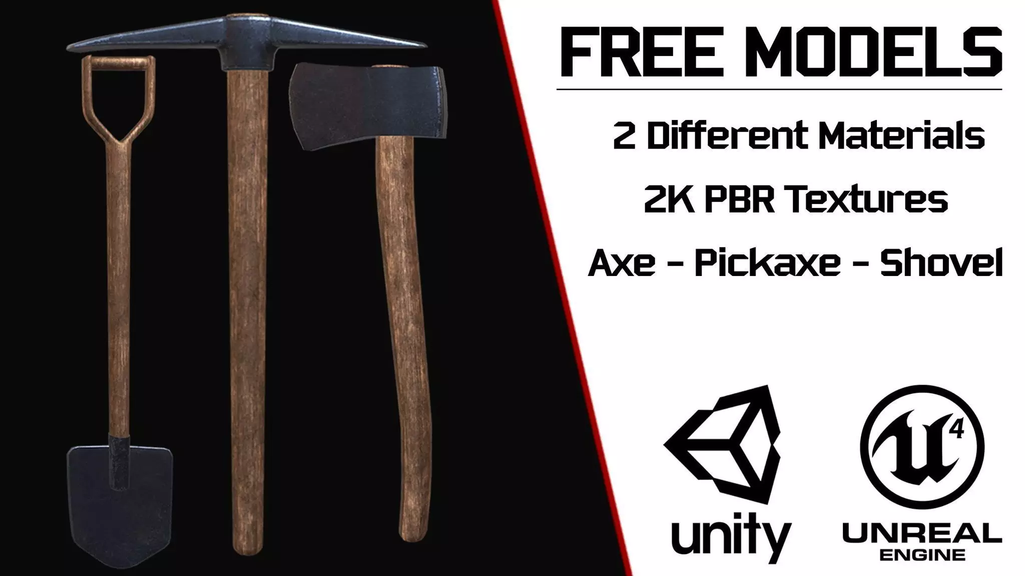 Free Tools Pack Axe Shovel Pickaxe Free low-poly 3D model