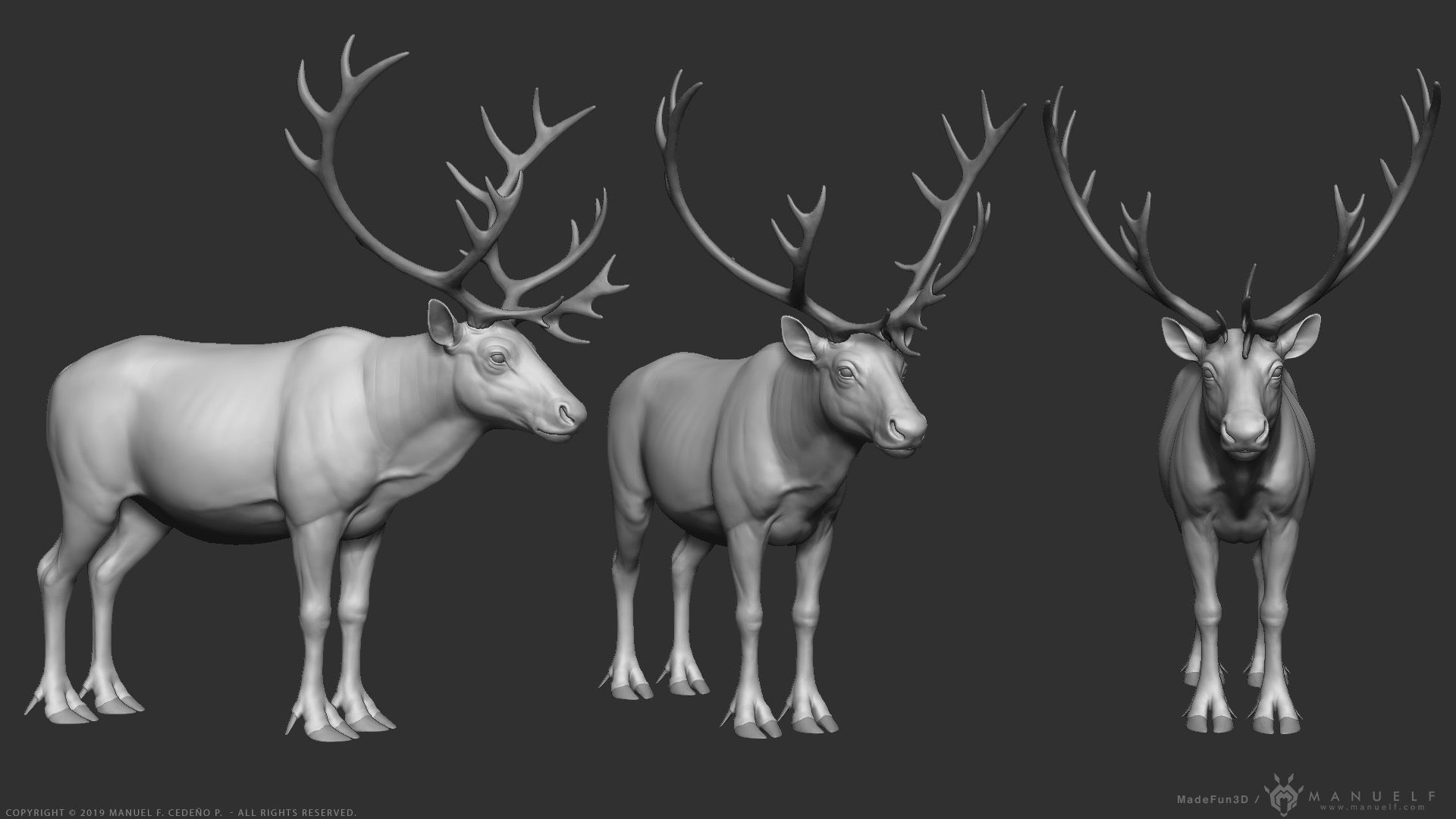 Reindeer Caribou - Highpoly Sculpture 3D model_6