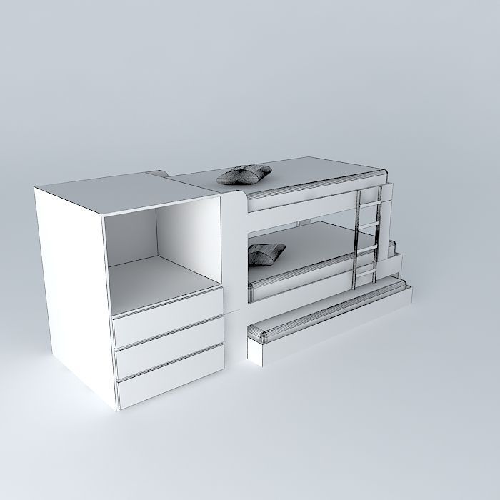 Bunk bed with auxiliary bed Free 3D model_3