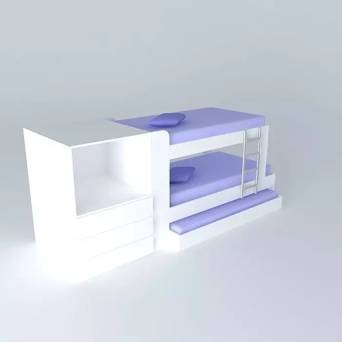Bunk bed with auxiliary bed Free 3D model_0