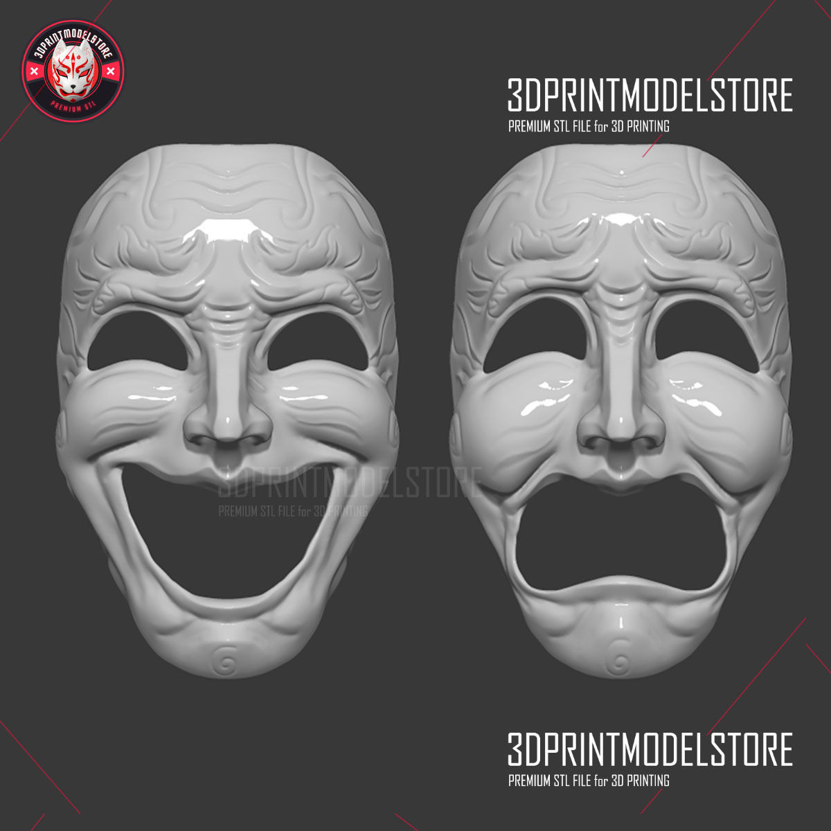 Comedy and Tragedy Theater Mask Set Costume Halloween  3D print model_2