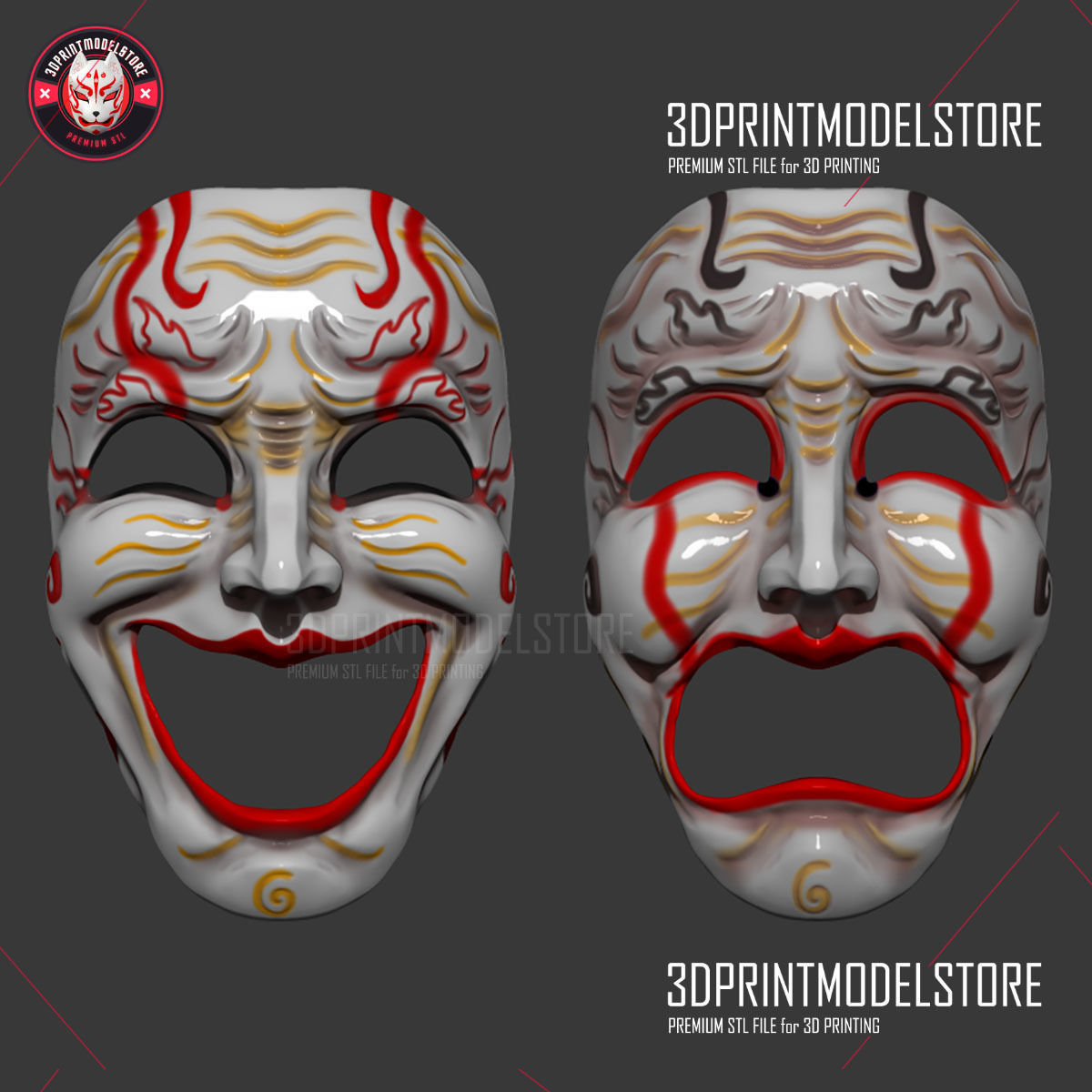 Comedy and Tragedy Theater Mask Set Costume Halloween  3D print model_1