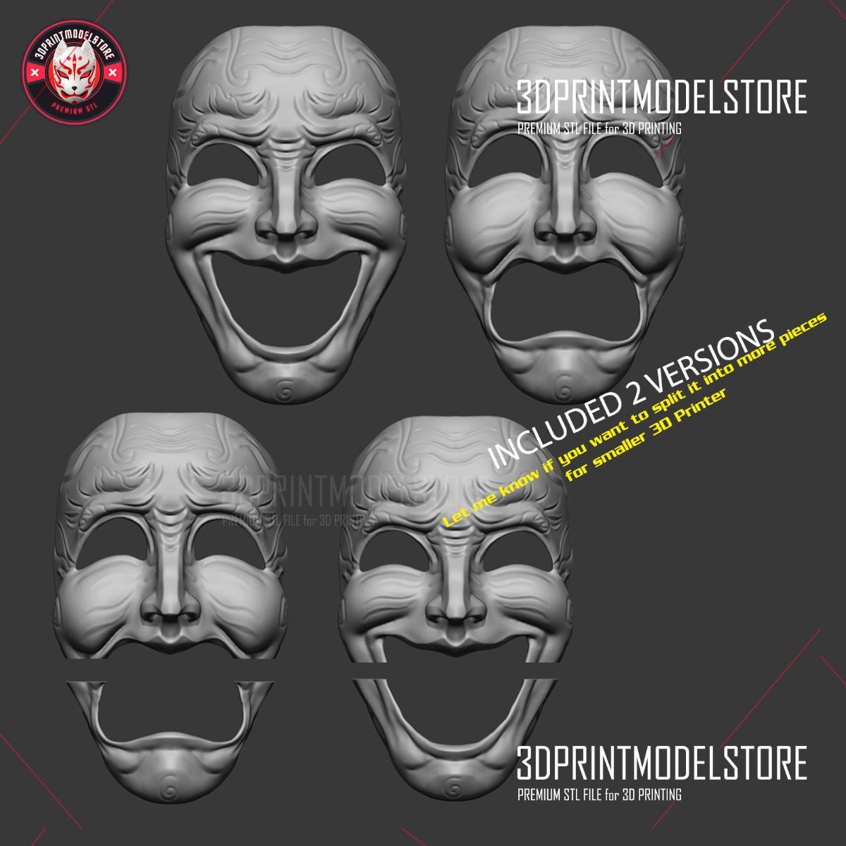 Comedy and Tragedy Theater Mask Set Costume Halloween  3D print model_3
