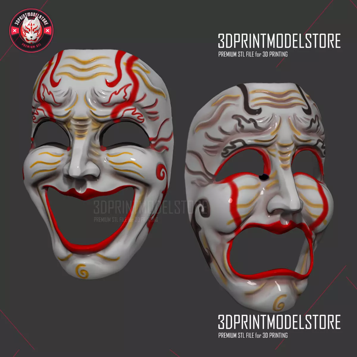 Comedy and Tragedy Theater Mask Set Costume Halloween  3D print model_0