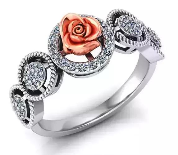 Rose Ring Flower with stones 03