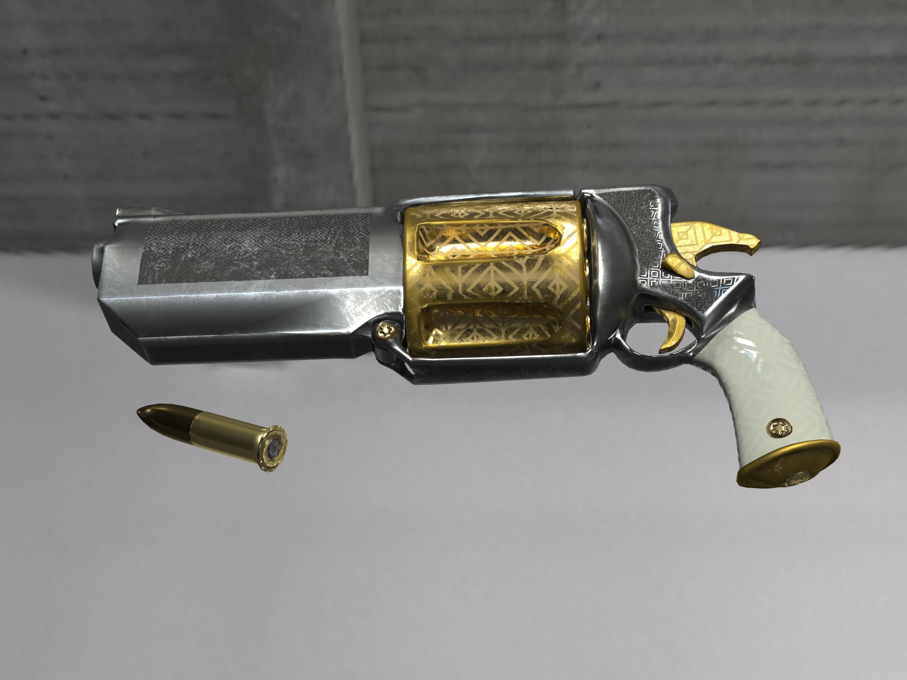 Golden Revolver Low-poly 3D model_56