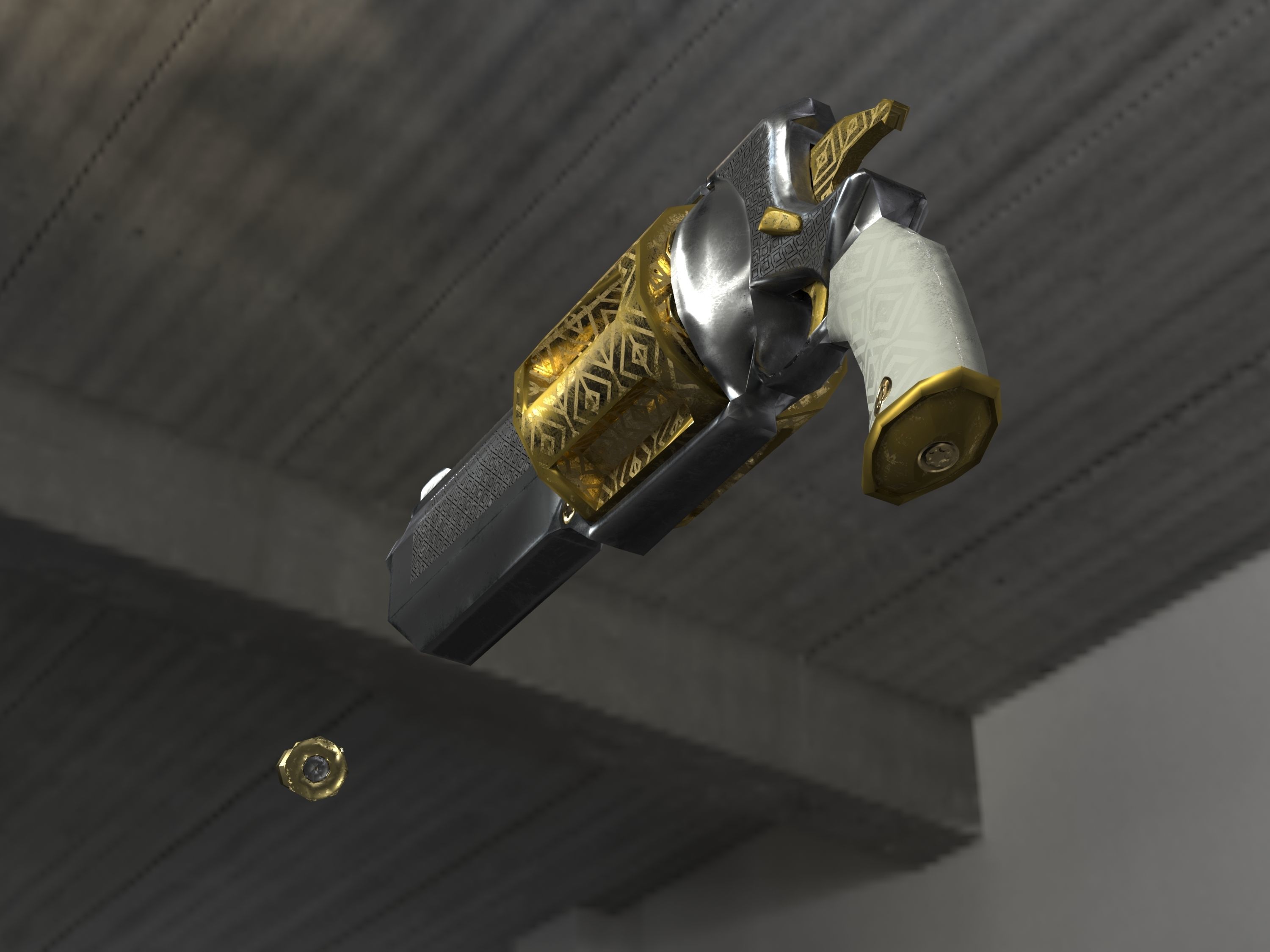 Golden Revolver Low-poly 3D model_44