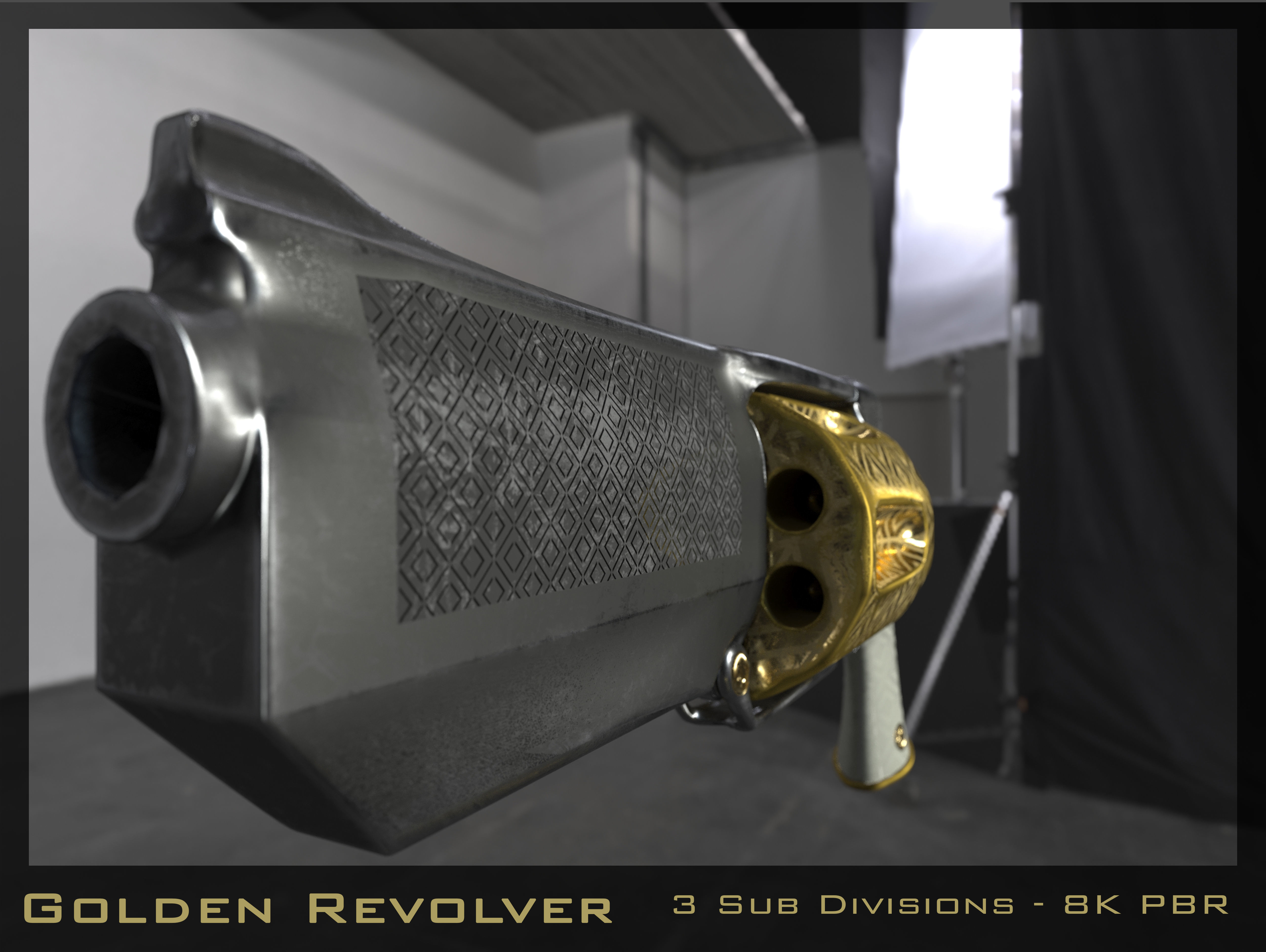 Golden Revolver Low-poly 3D model_2