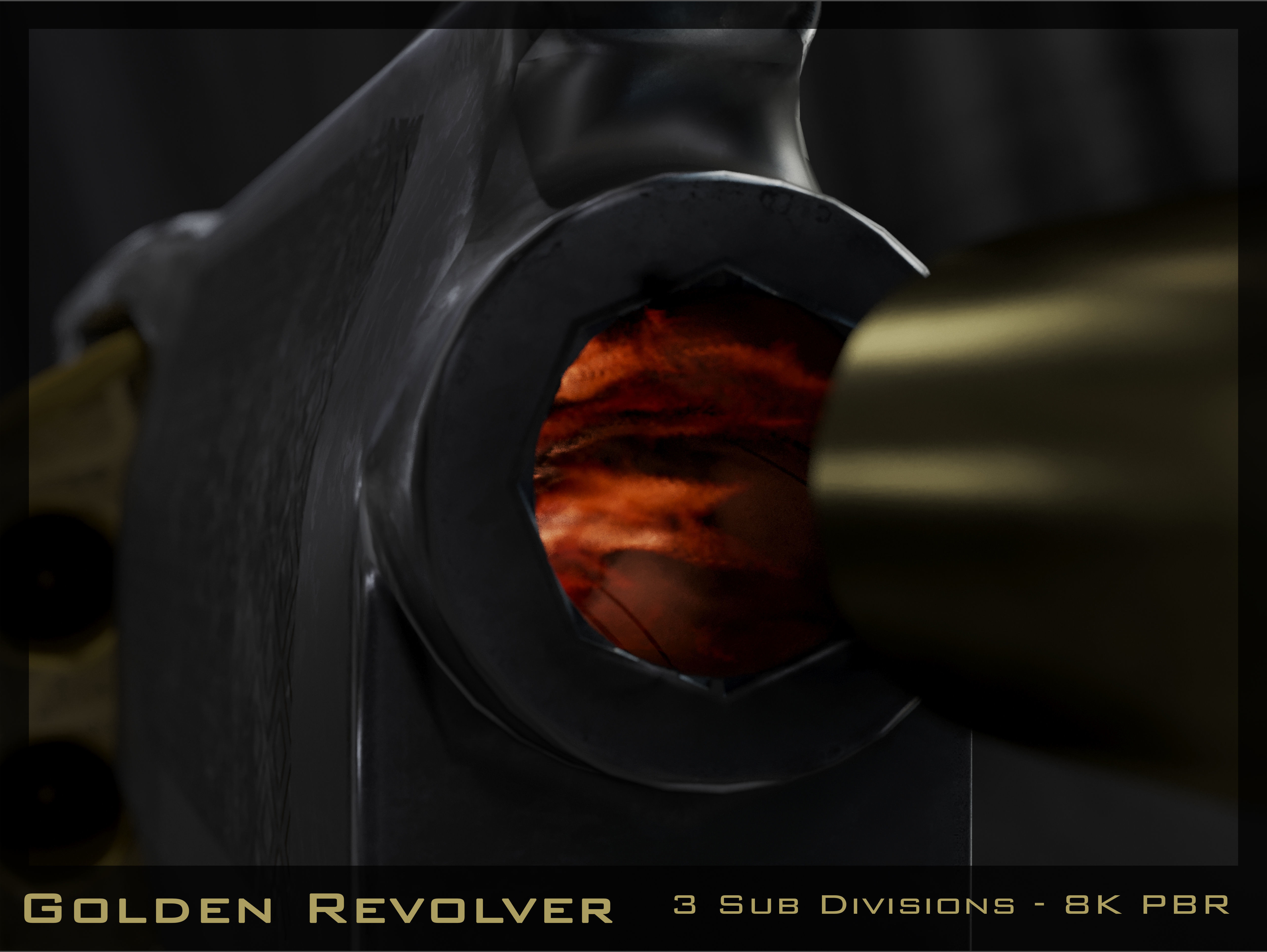 Golden Revolver Low-poly 3D model_3