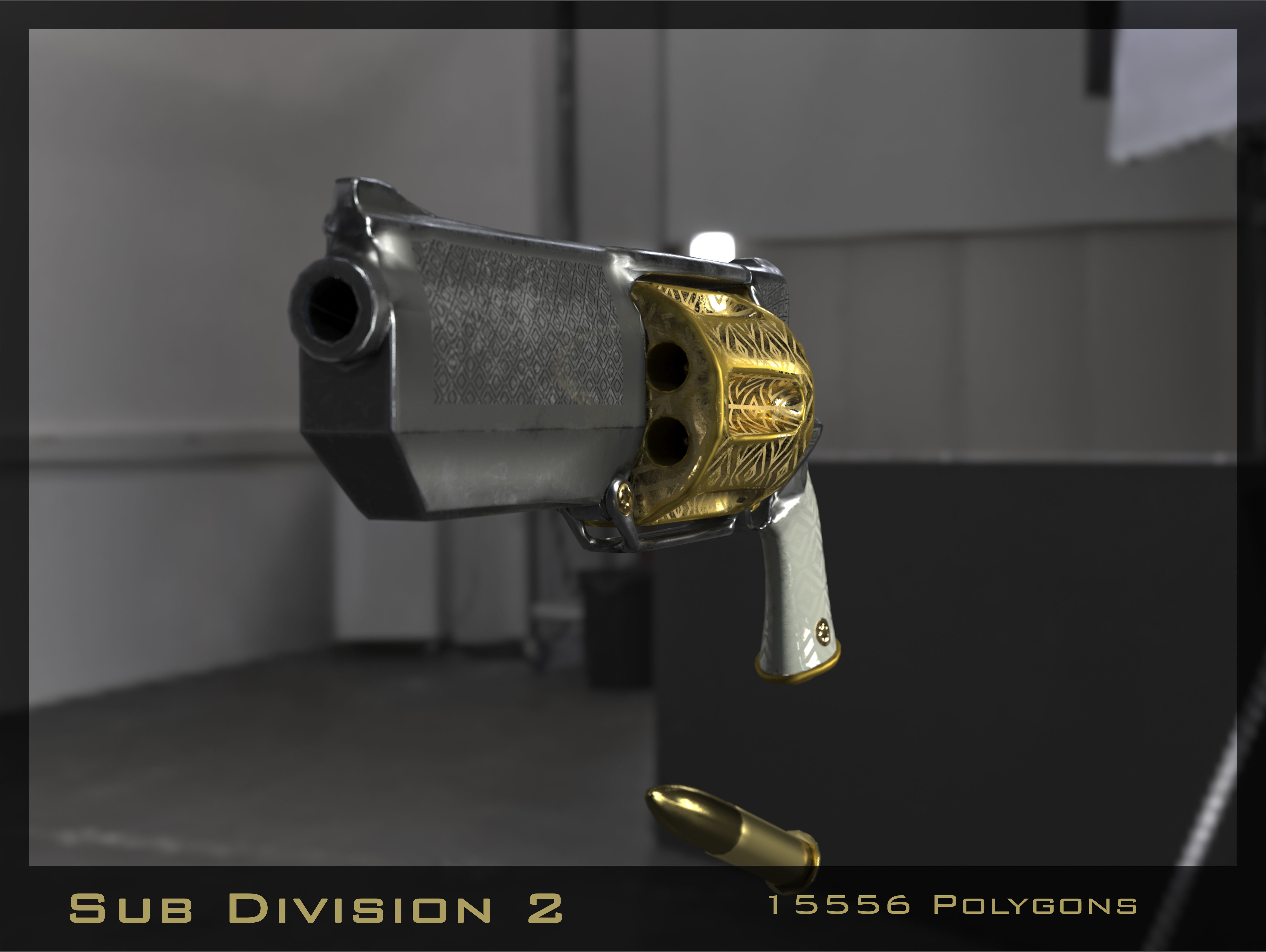 Golden Revolver Low-poly 3D model_25