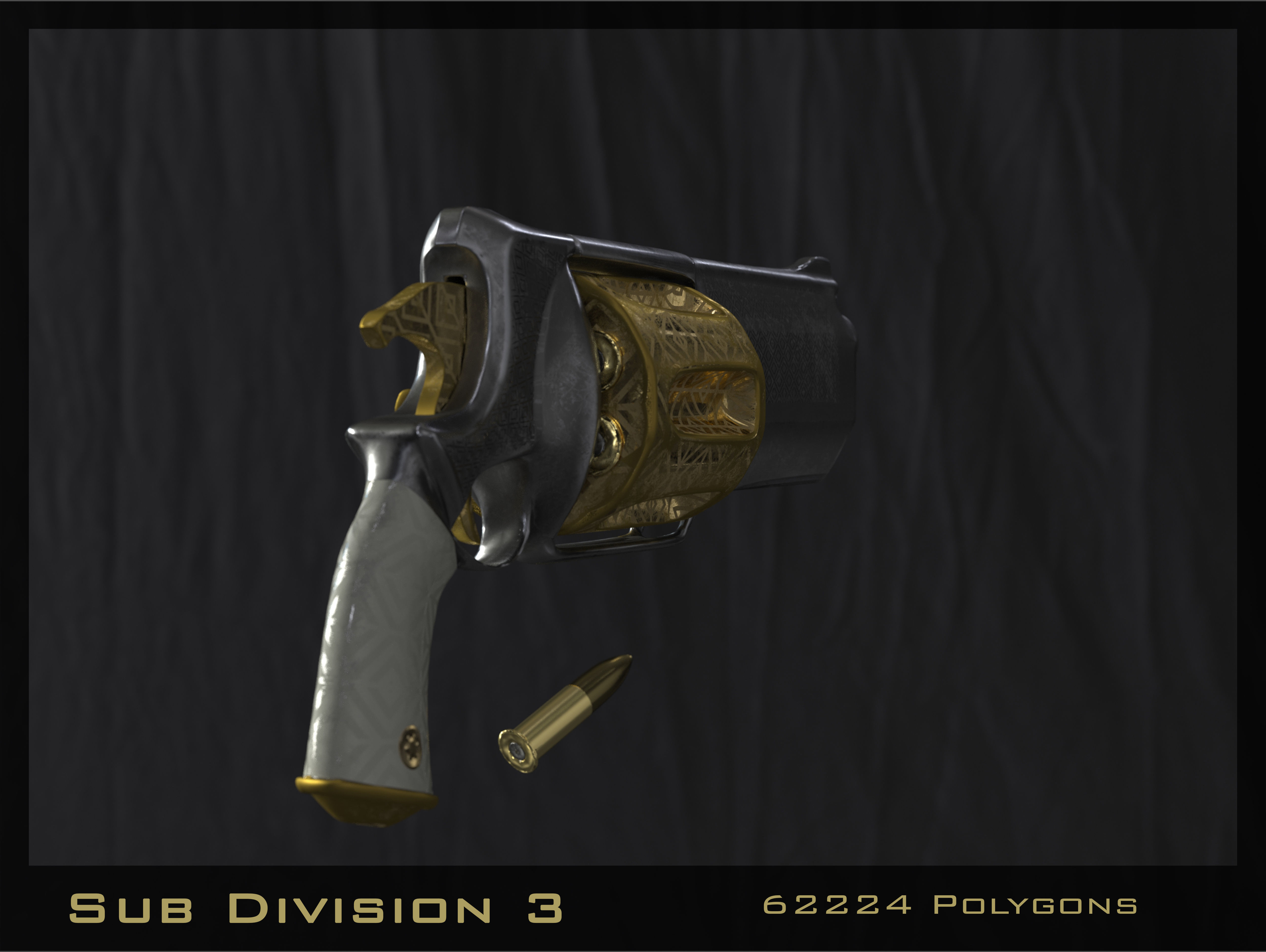 Golden Revolver Low-poly 3D model_31