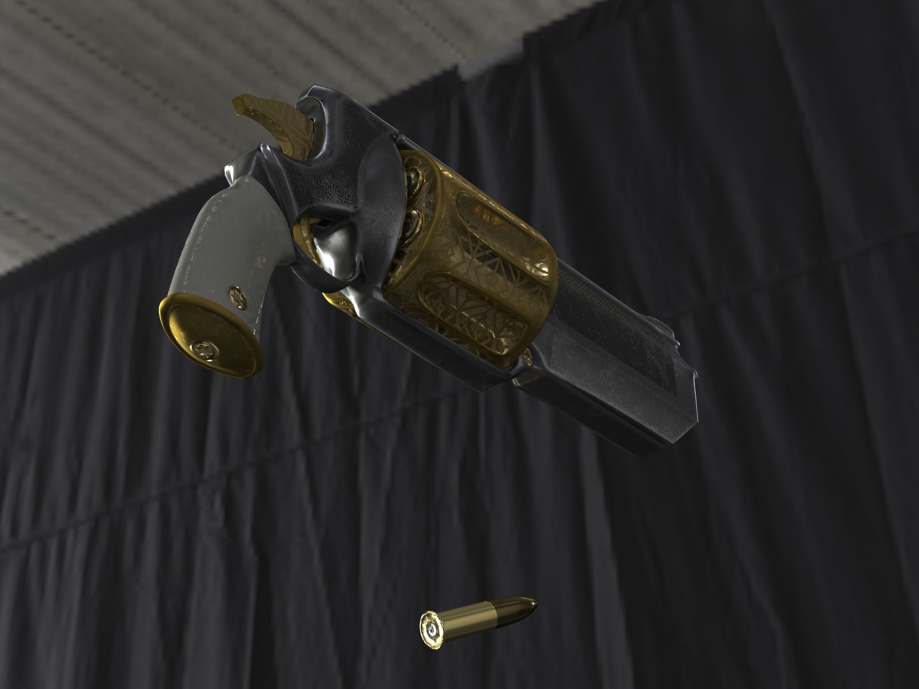 Golden Revolver Low-poly 3D model_70