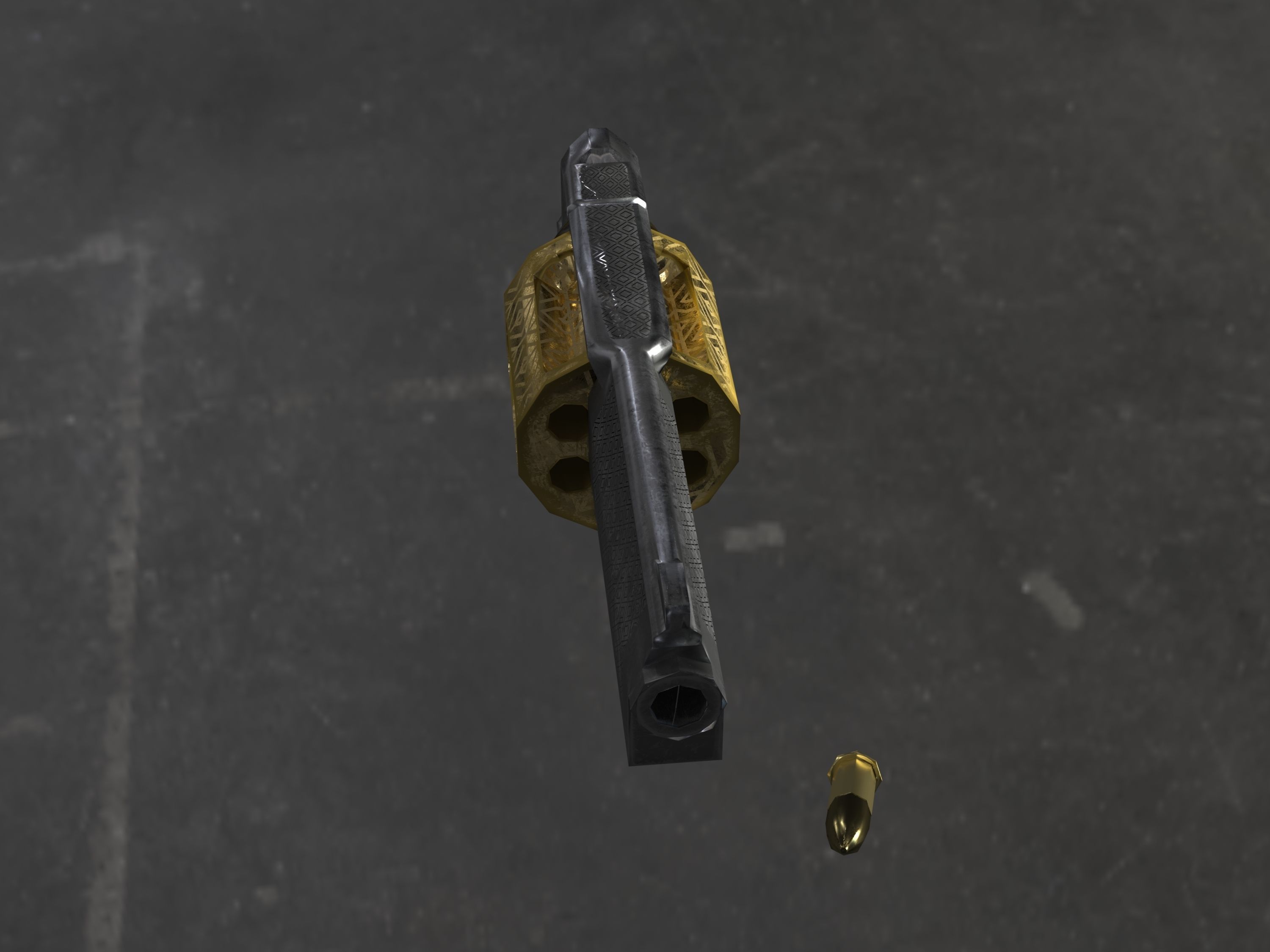 Golden Revolver Low-poly 3D model_39