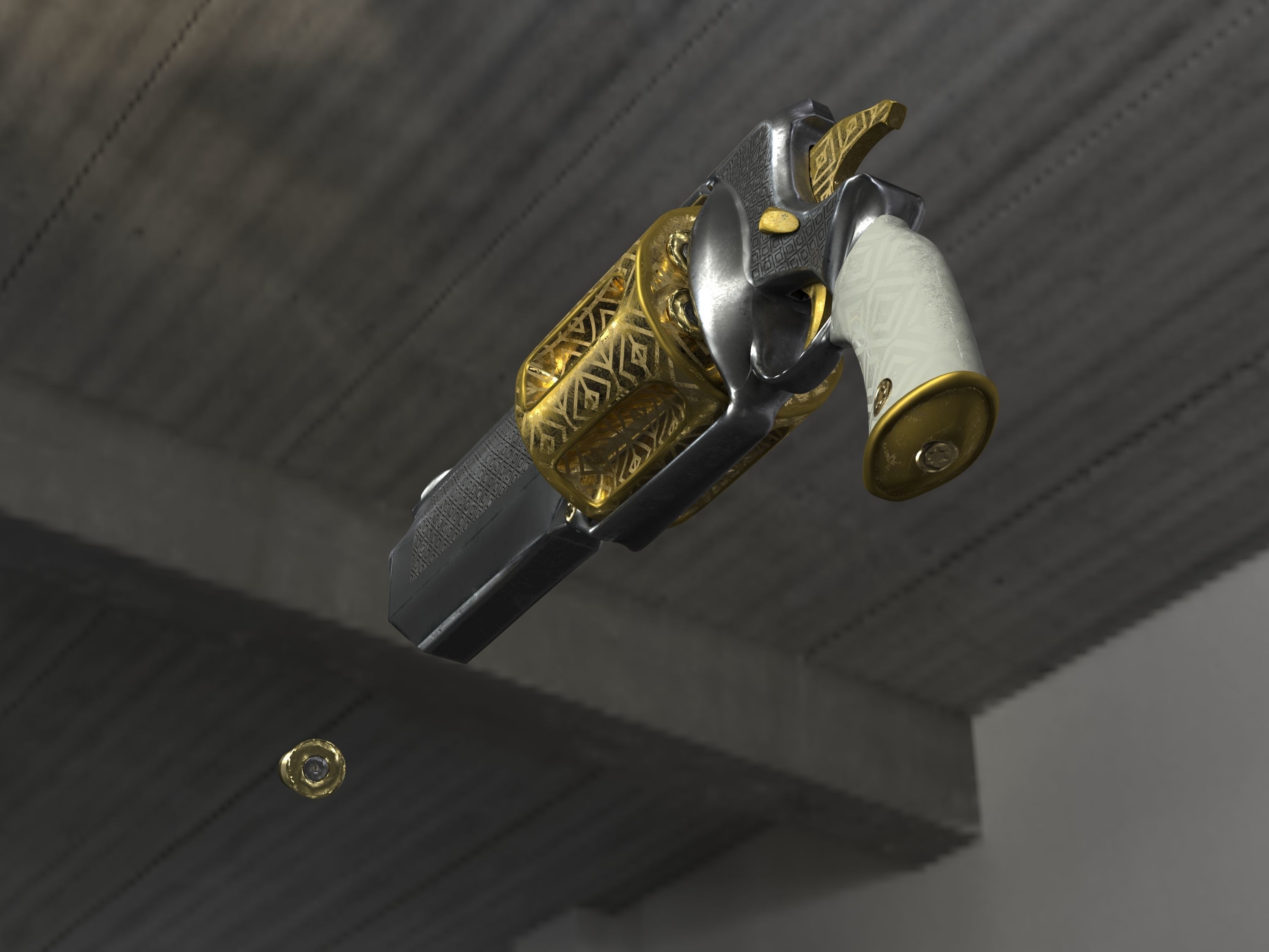 Golden Revolver Low-poly 3D model_69