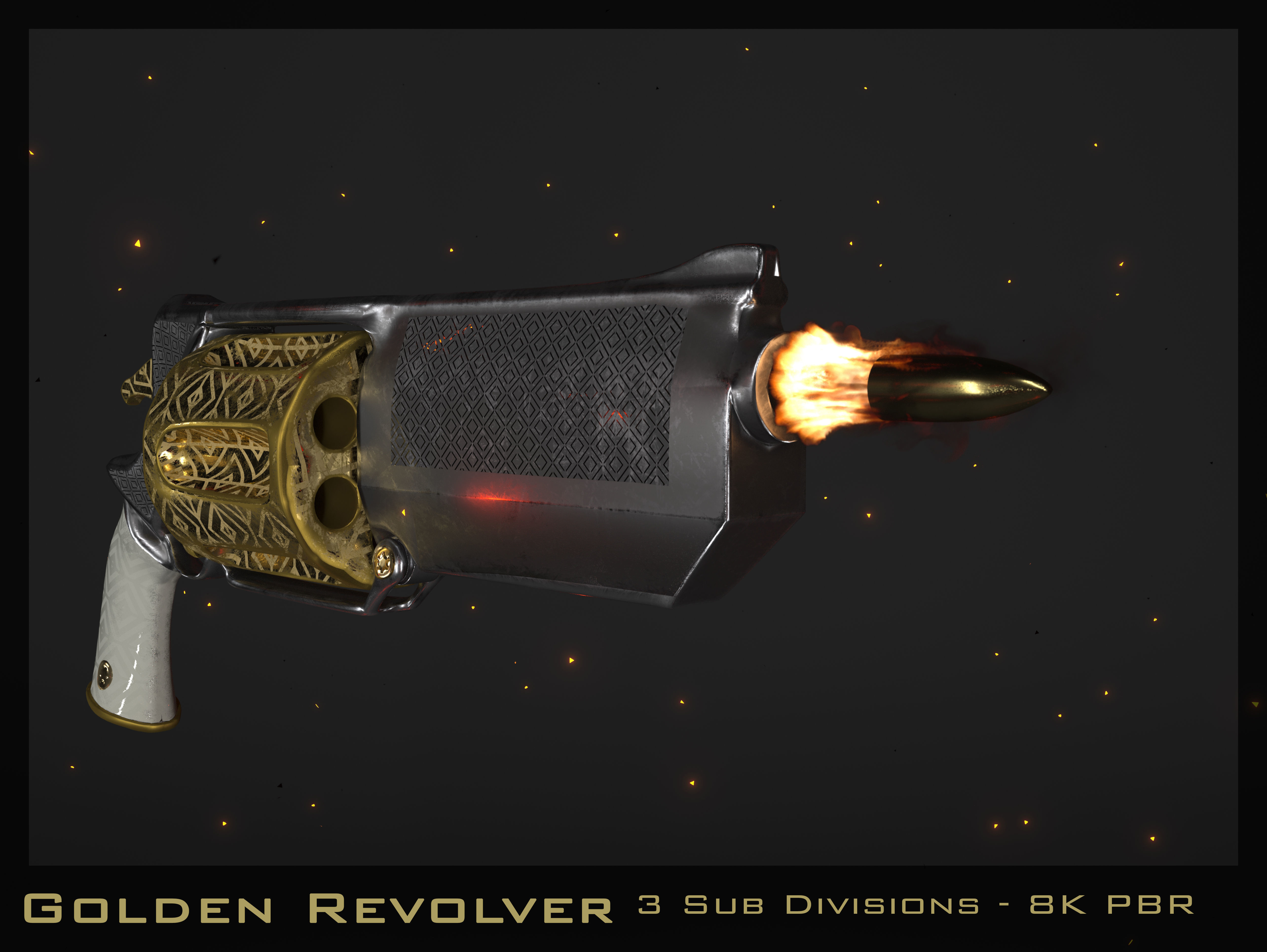 Golden Revolver Low-poly 3D model_1