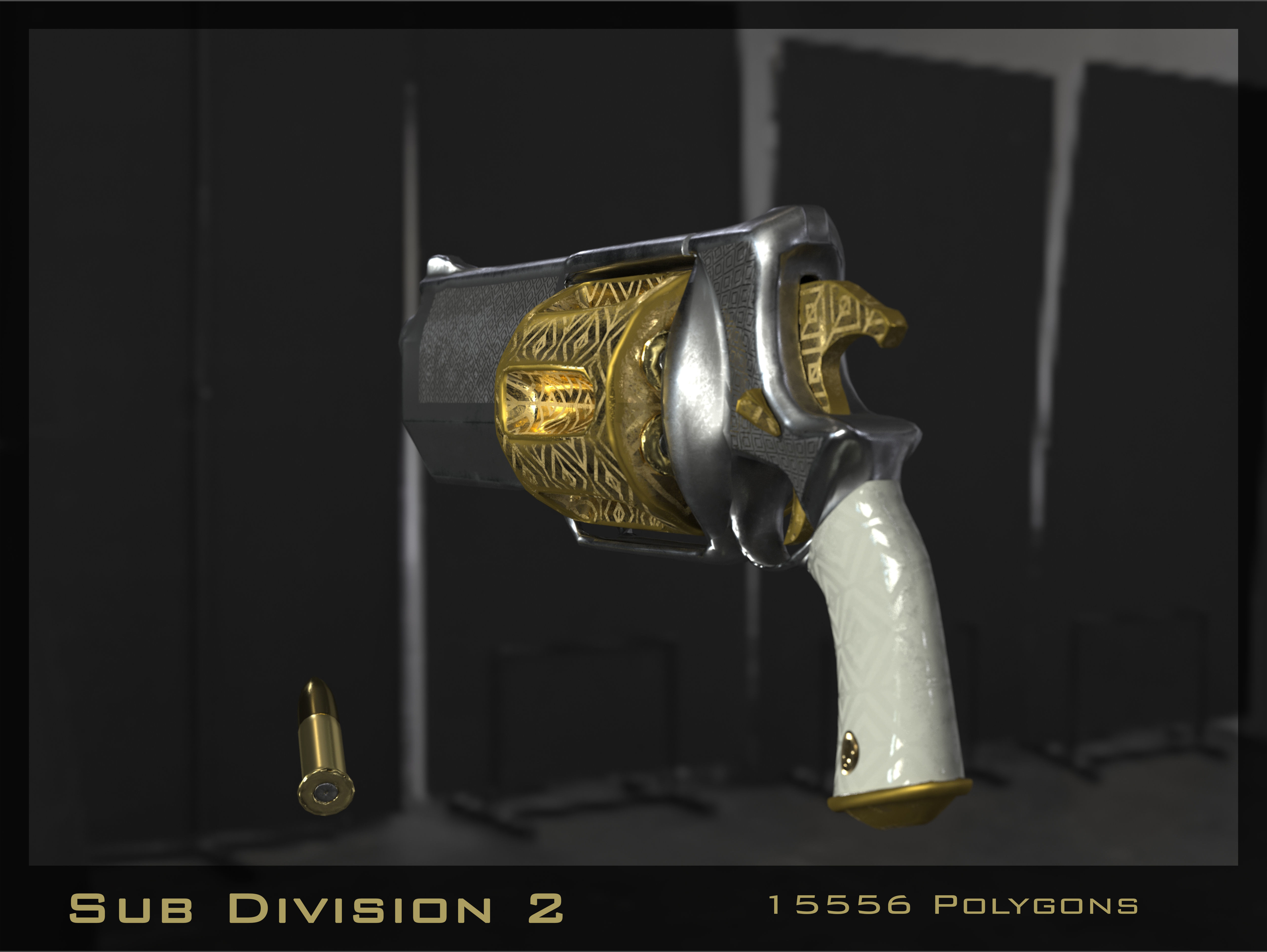 Golden Revolver Low-poly 3D model_18