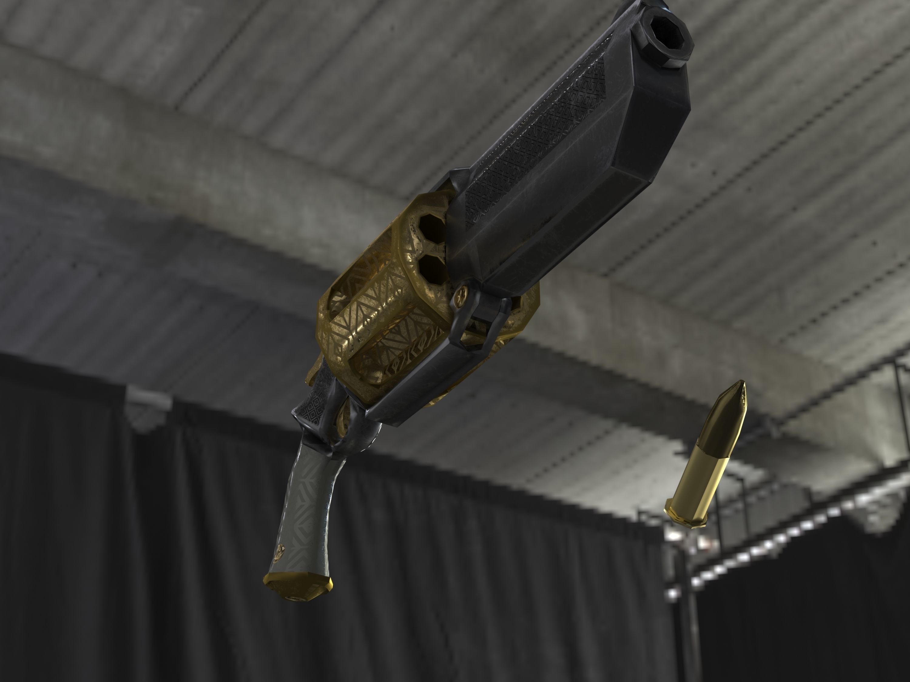 Golden Revolver Low-poly 3D model_47