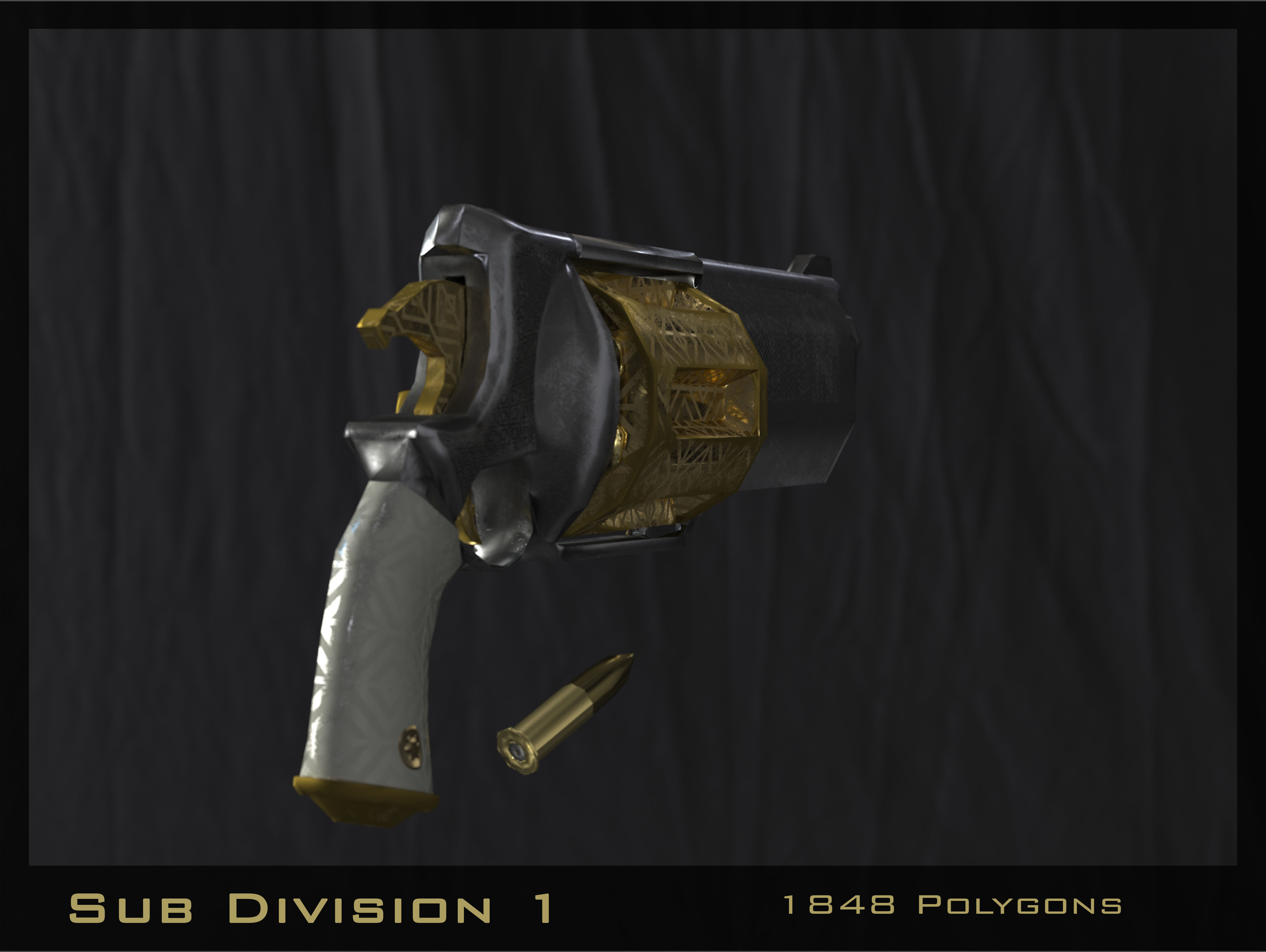 Golden Revolver Low-poly 3D model_11