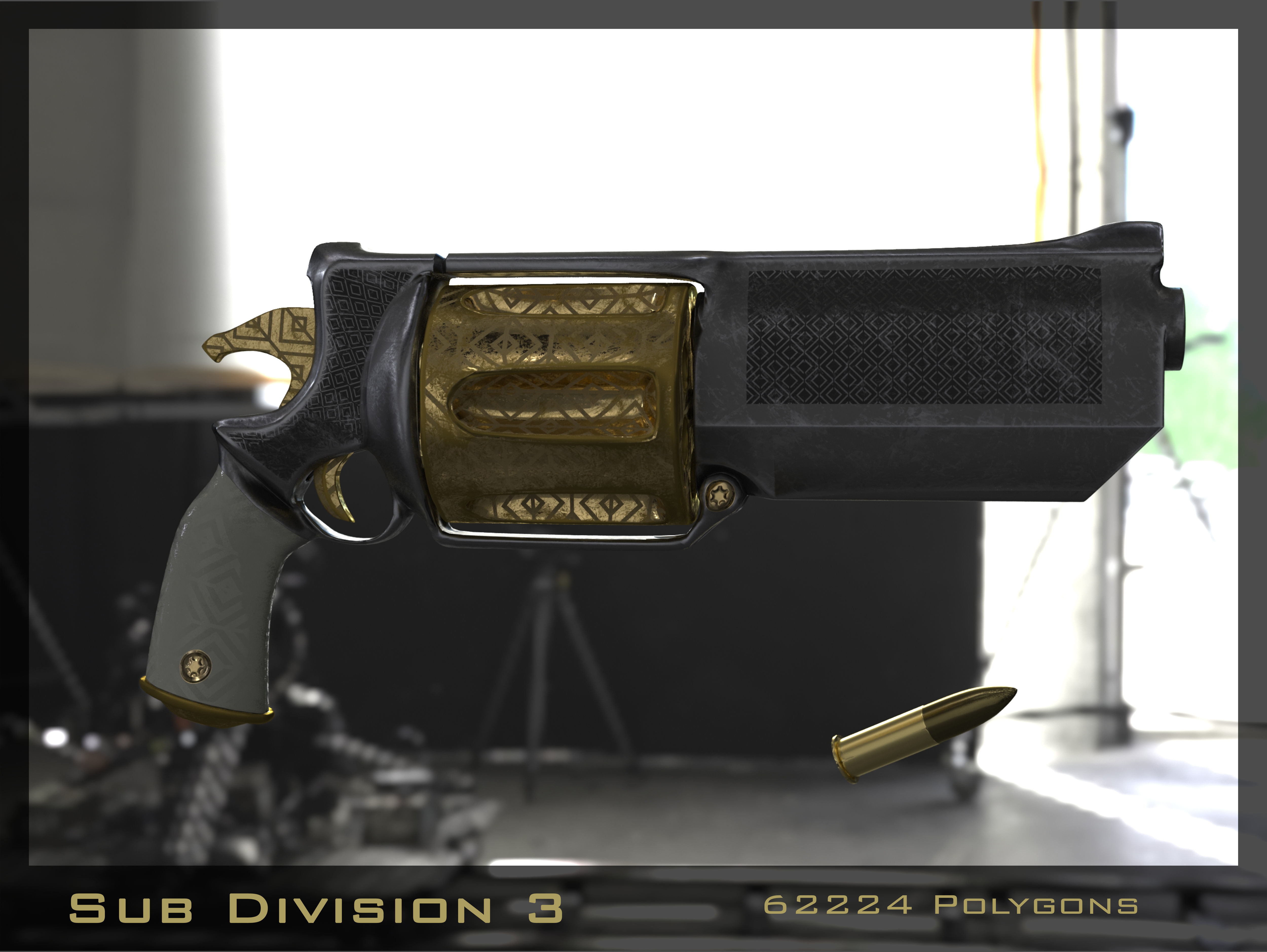 Golden Revolver Low-poly 3D model_32
