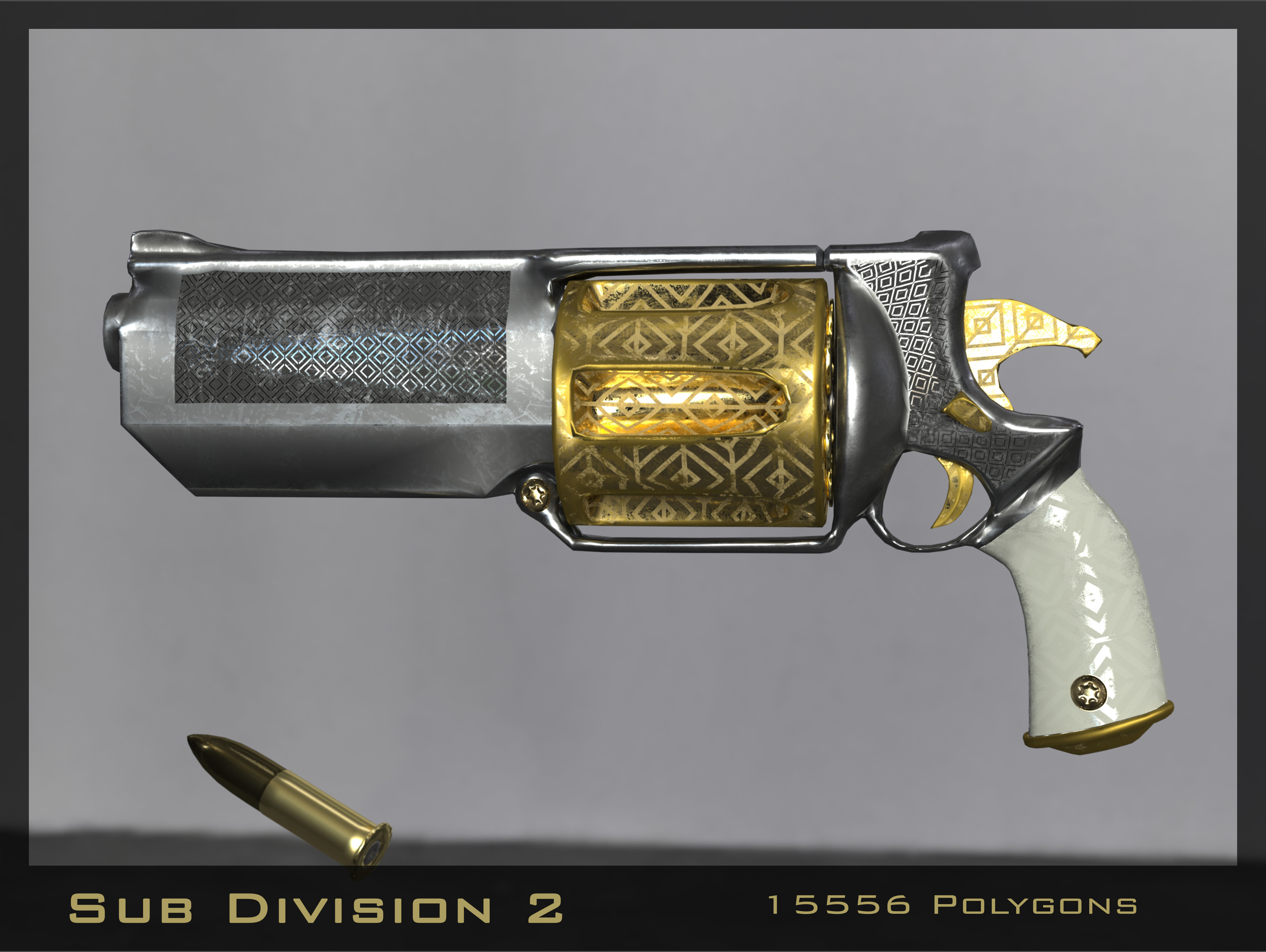 Golden Revolver Low-poly 3D model_16
