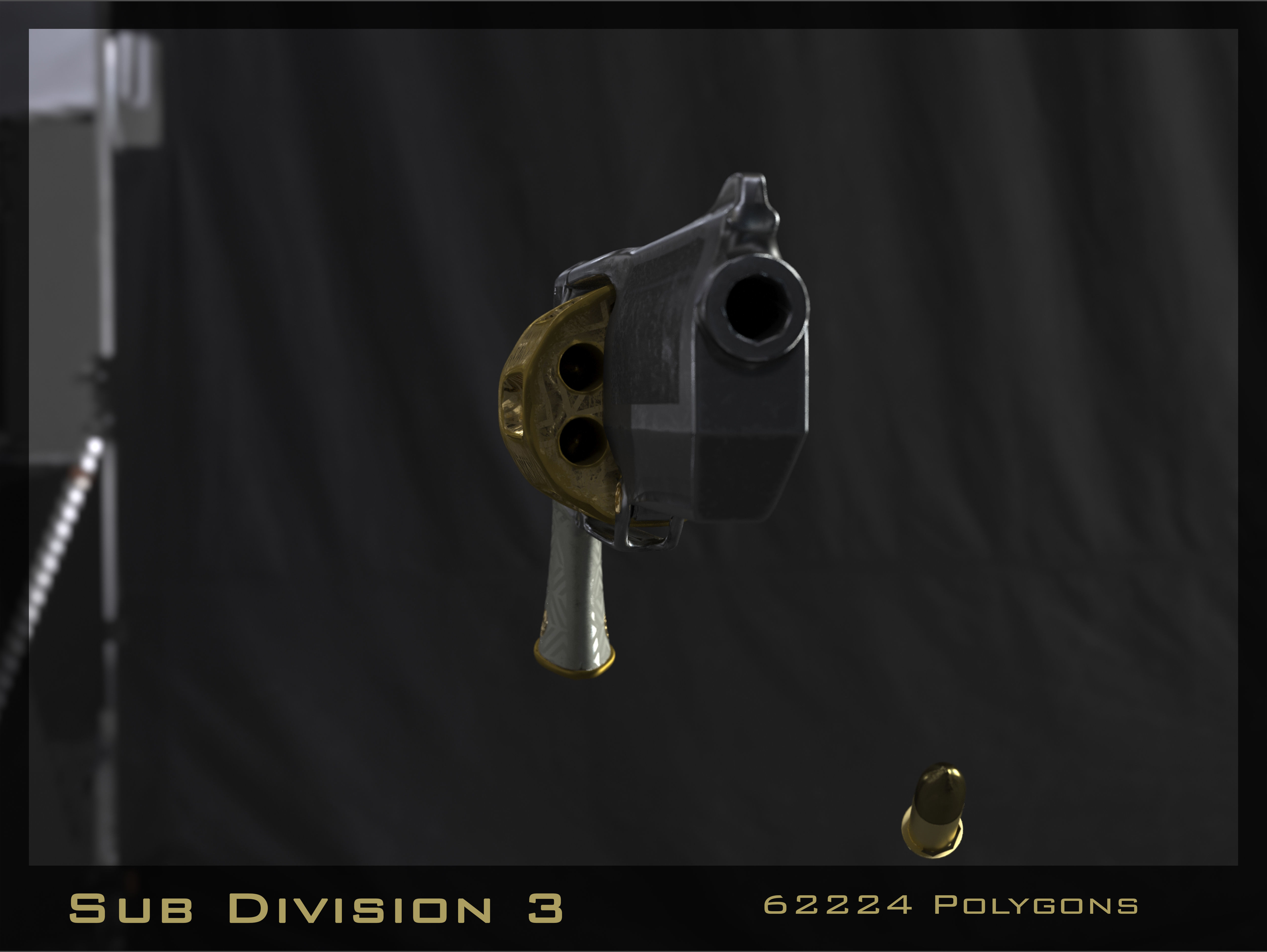 Golden Revolver Low-poly 3D model_33