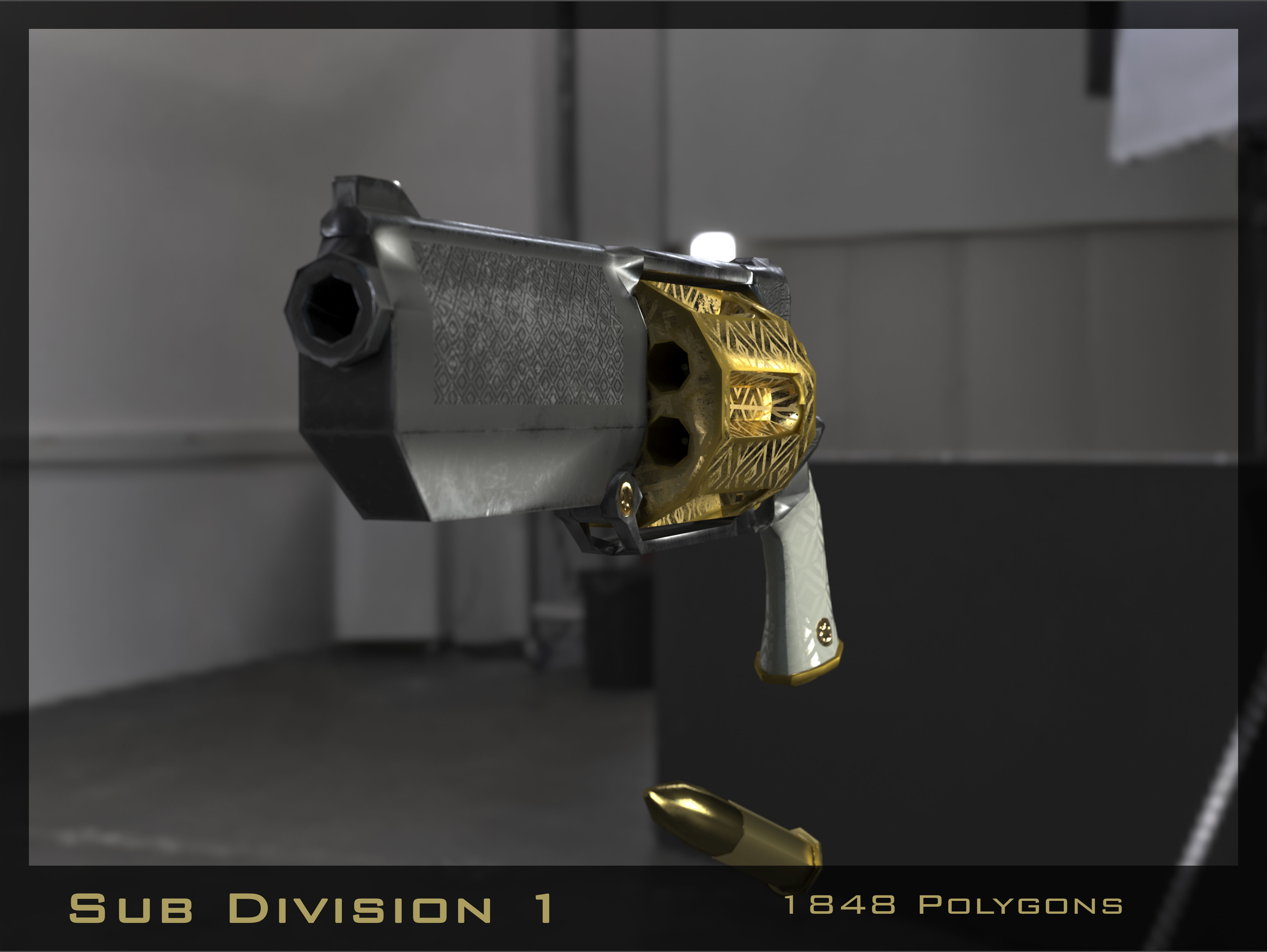Golden Revolver Low-poly 3D model_14