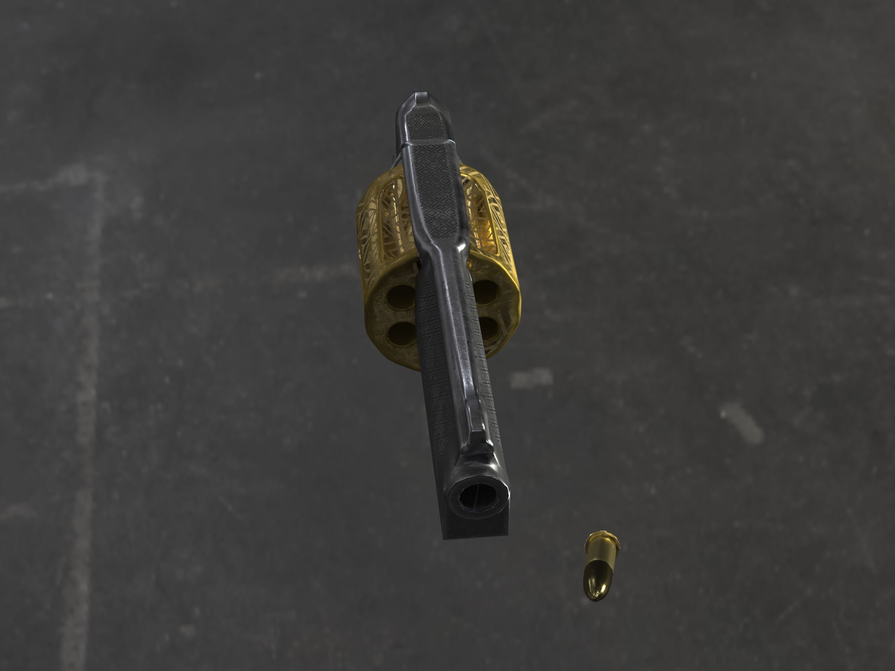 Golden Revolver Low-poly 3D model_53