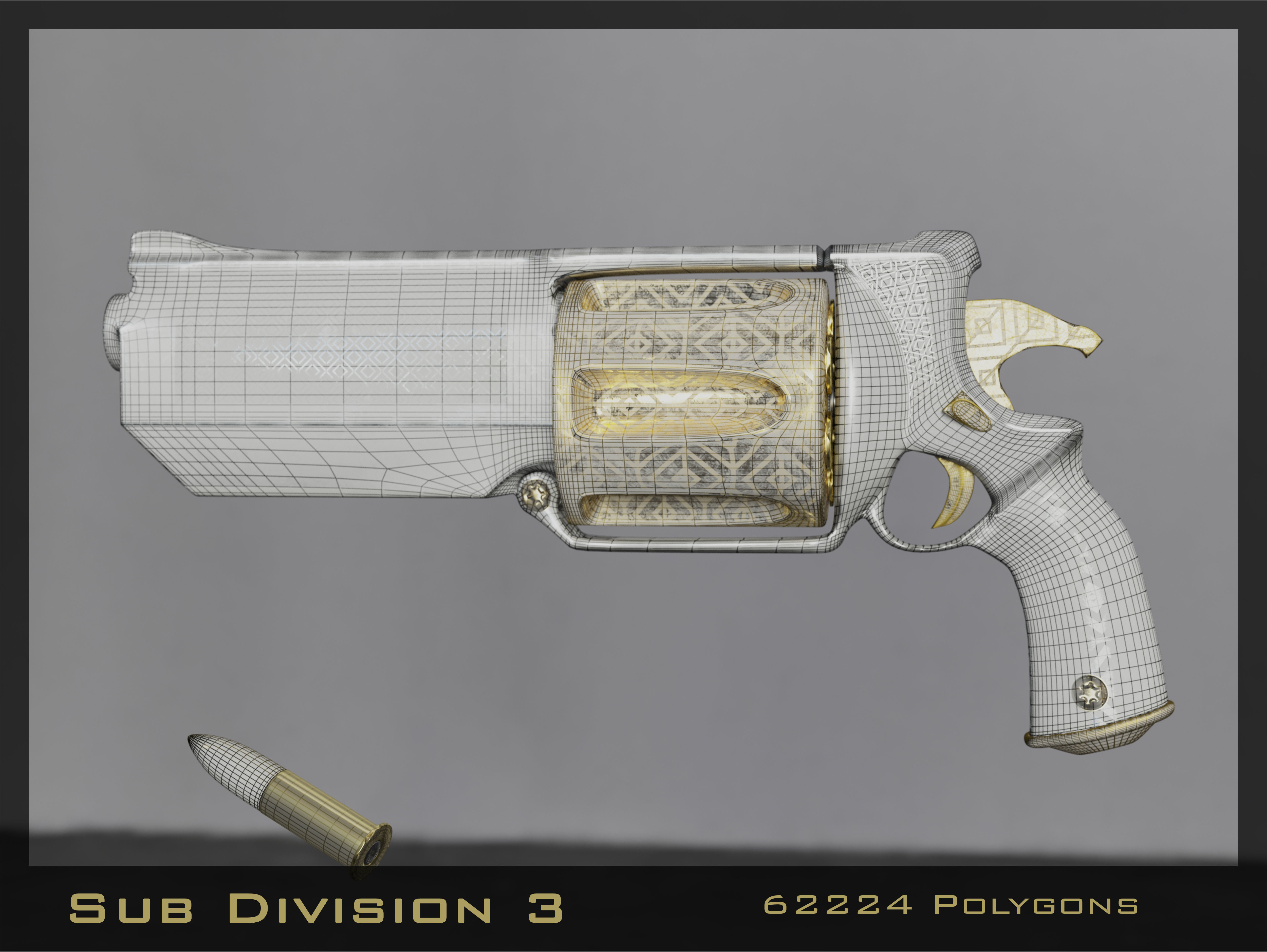 Golden Revolver Low-poly 3D model_28