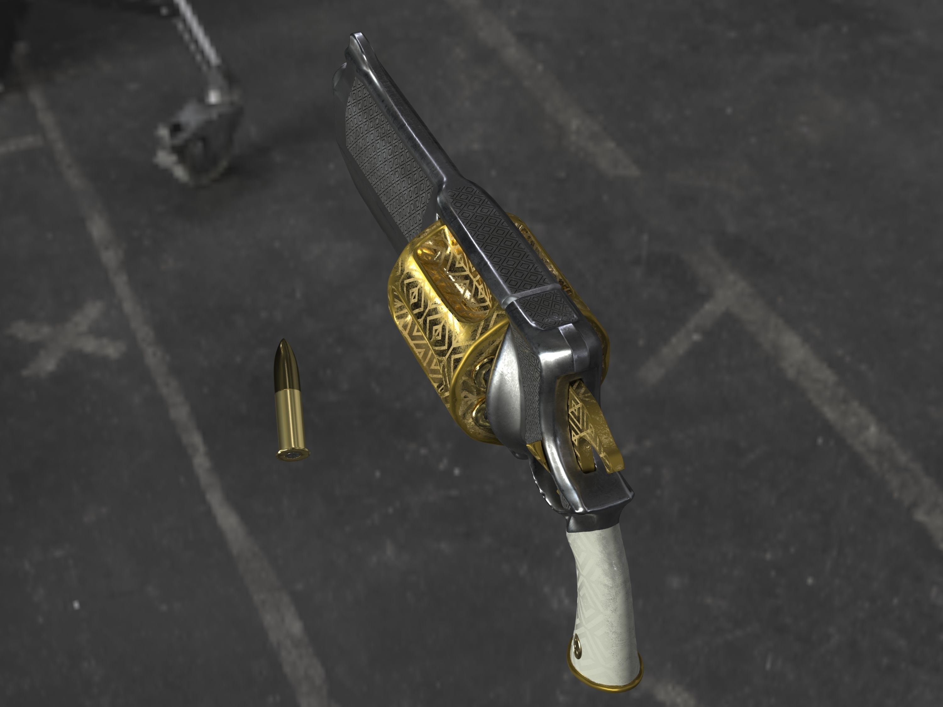Golden Revolver Low-poly 3D model_68