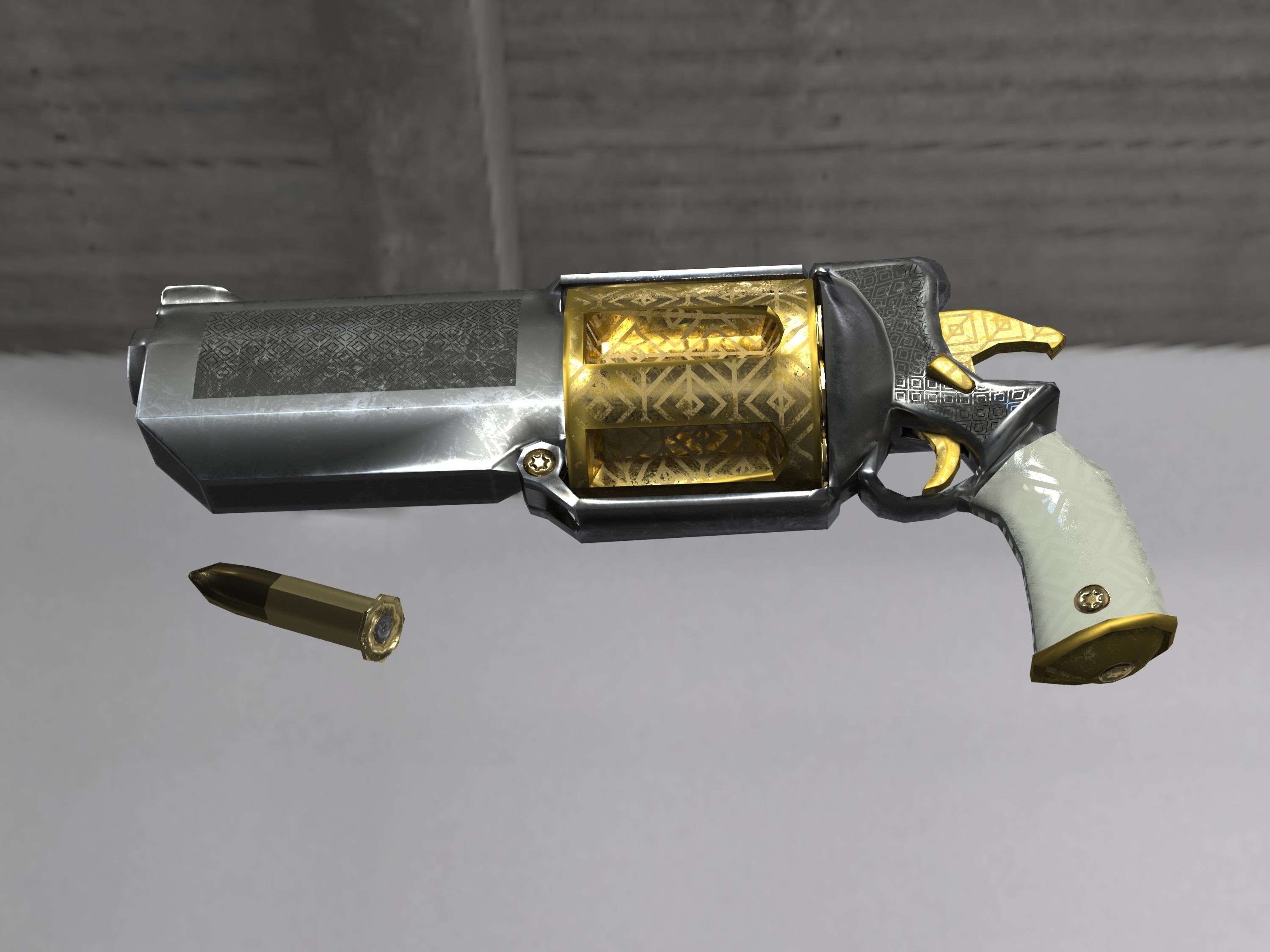 Golden Revolver Low-poly 3D model_43