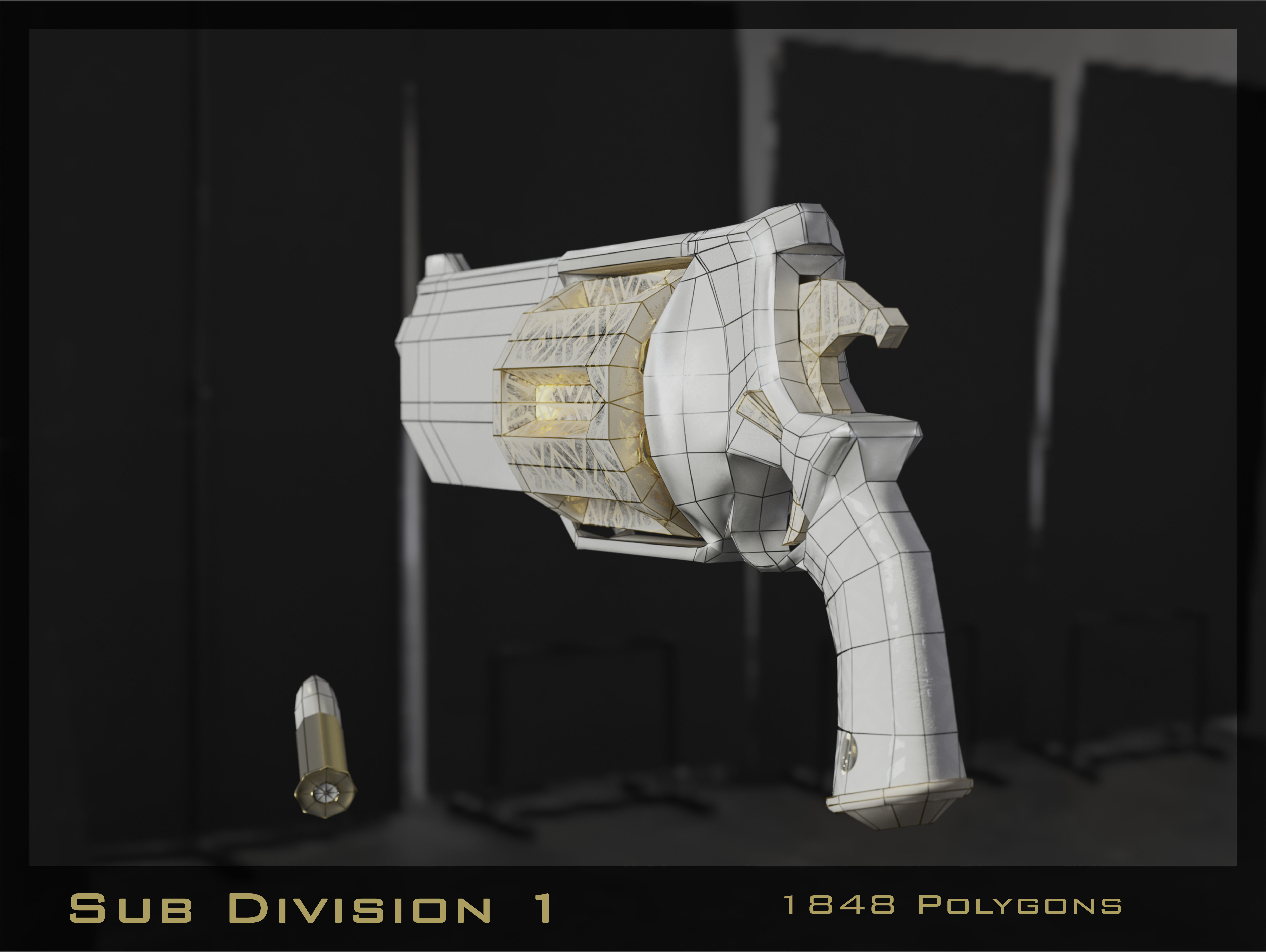 Golden Revolver Low-poly 3D model_10