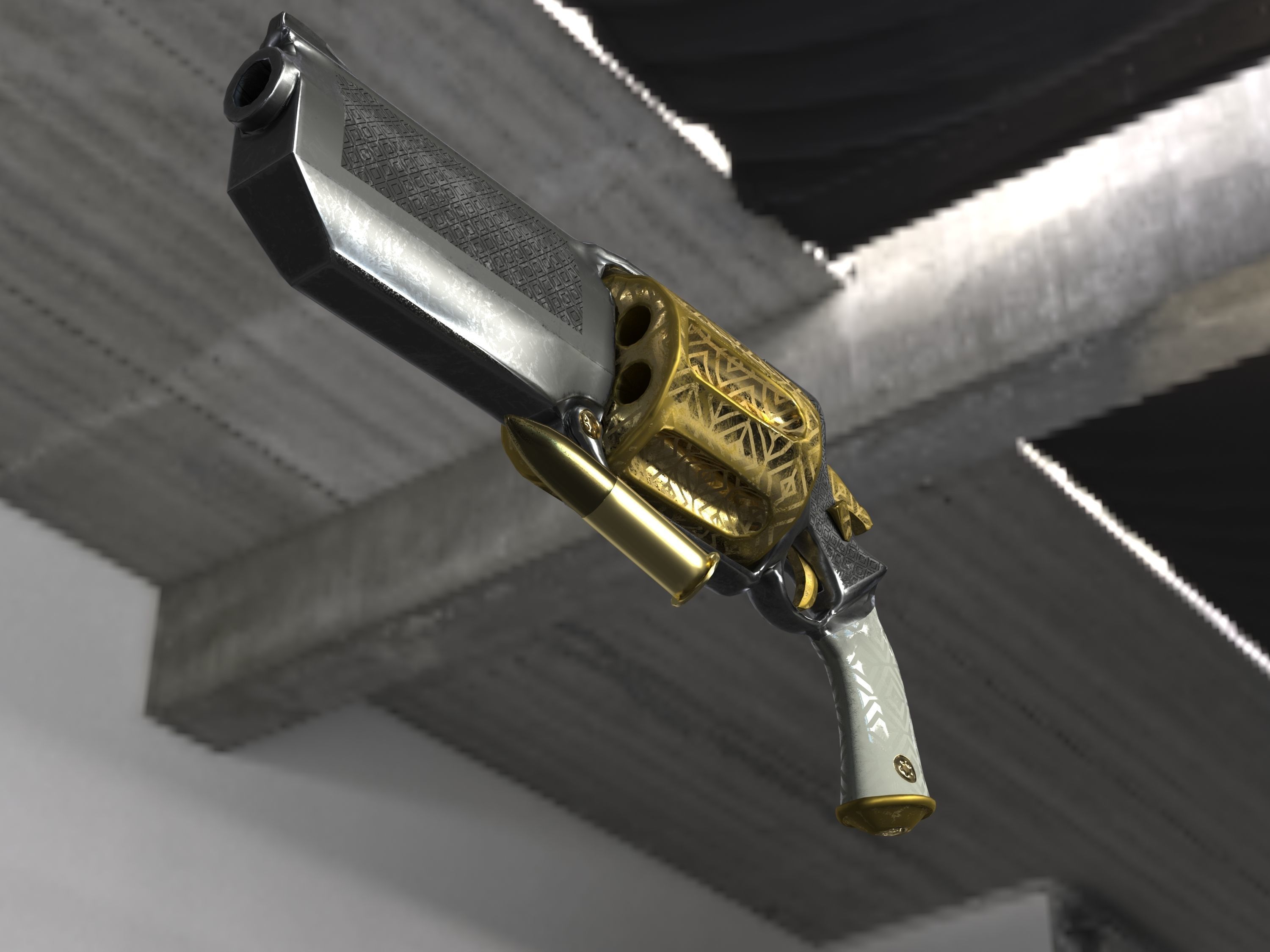 Golden Revolver Low-poly 3D model_61