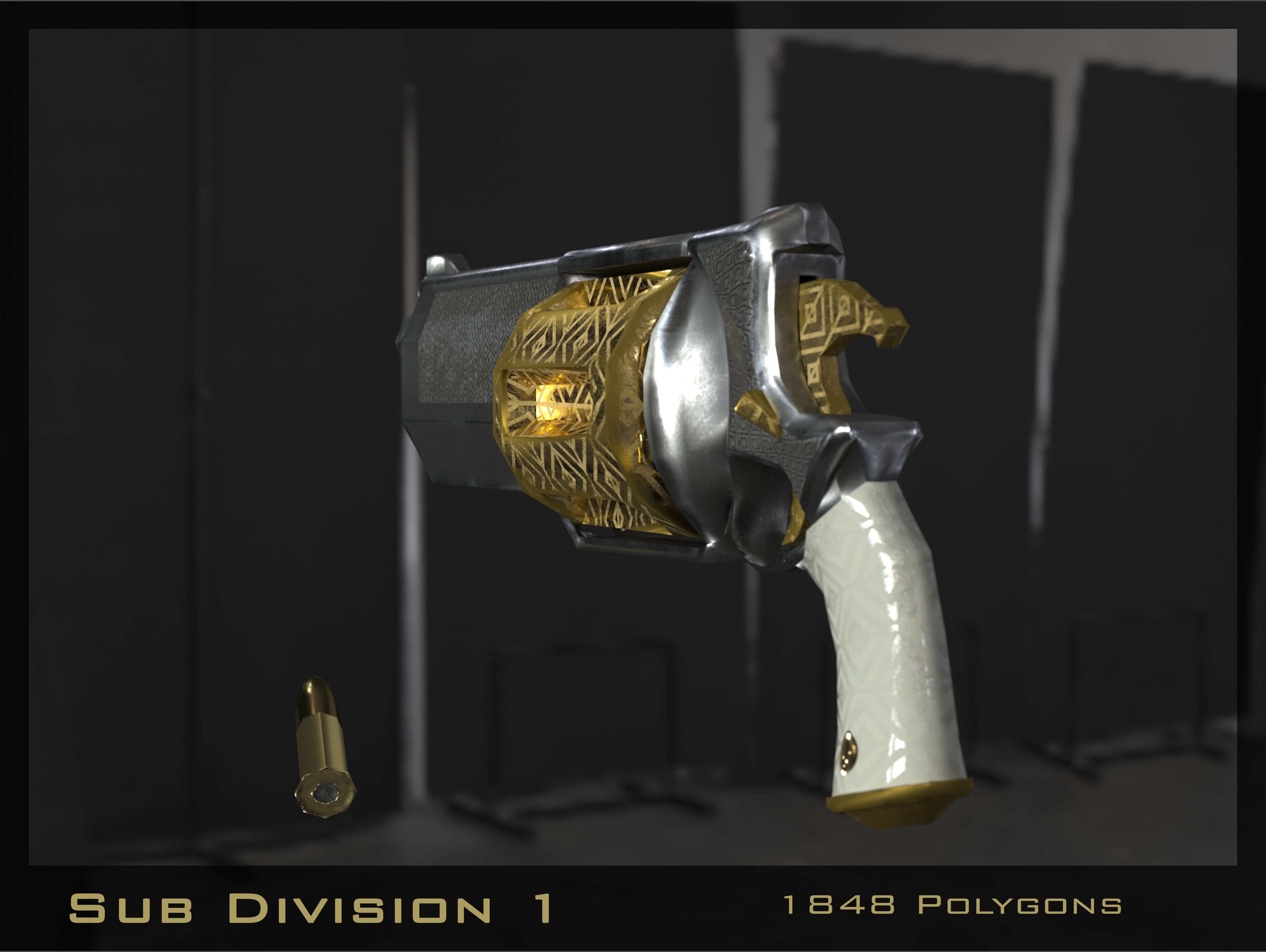 Golden Revolver Low-poly 3D model_9