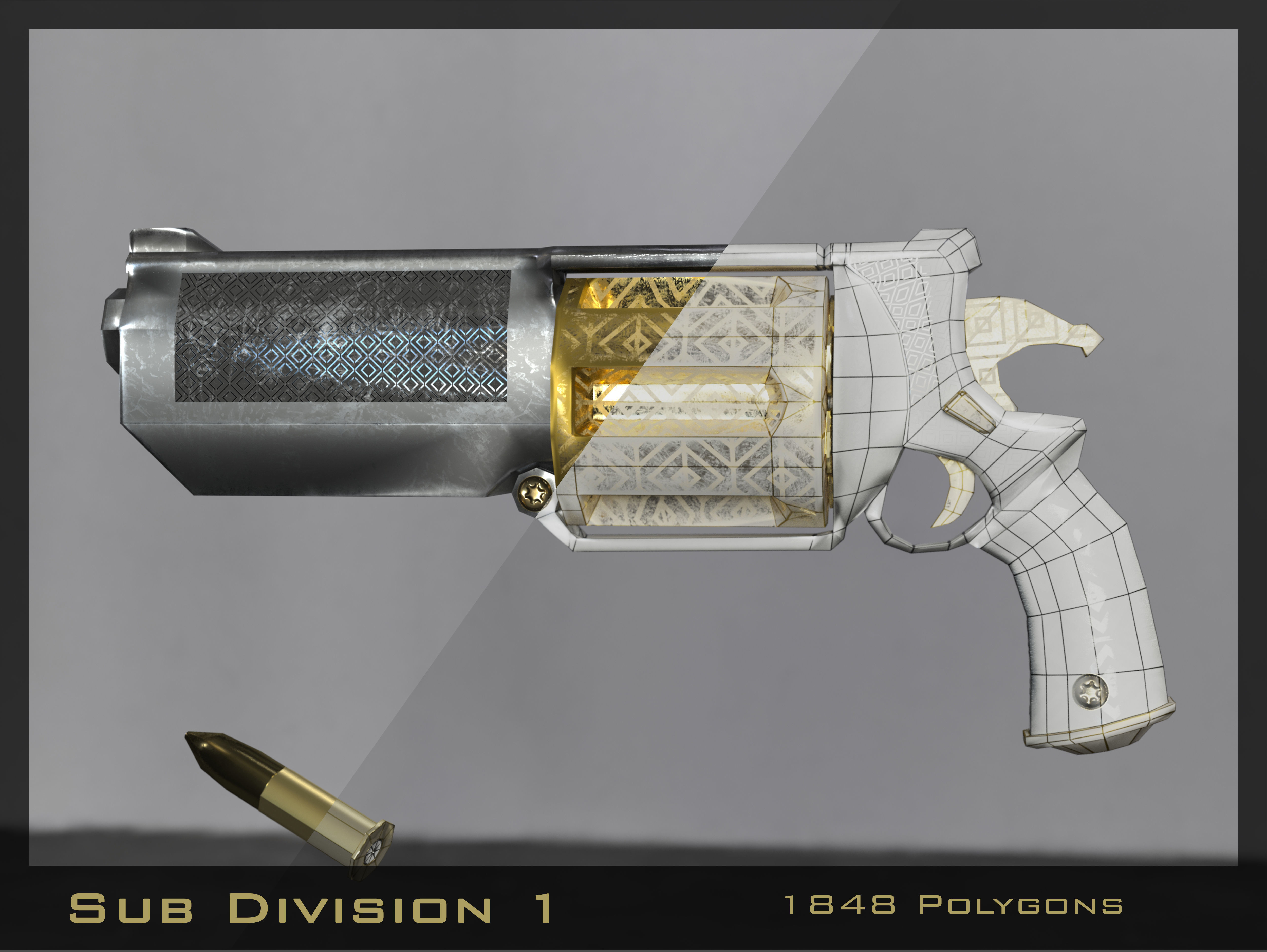 Golden Revolver Low-poly 3D model_4
