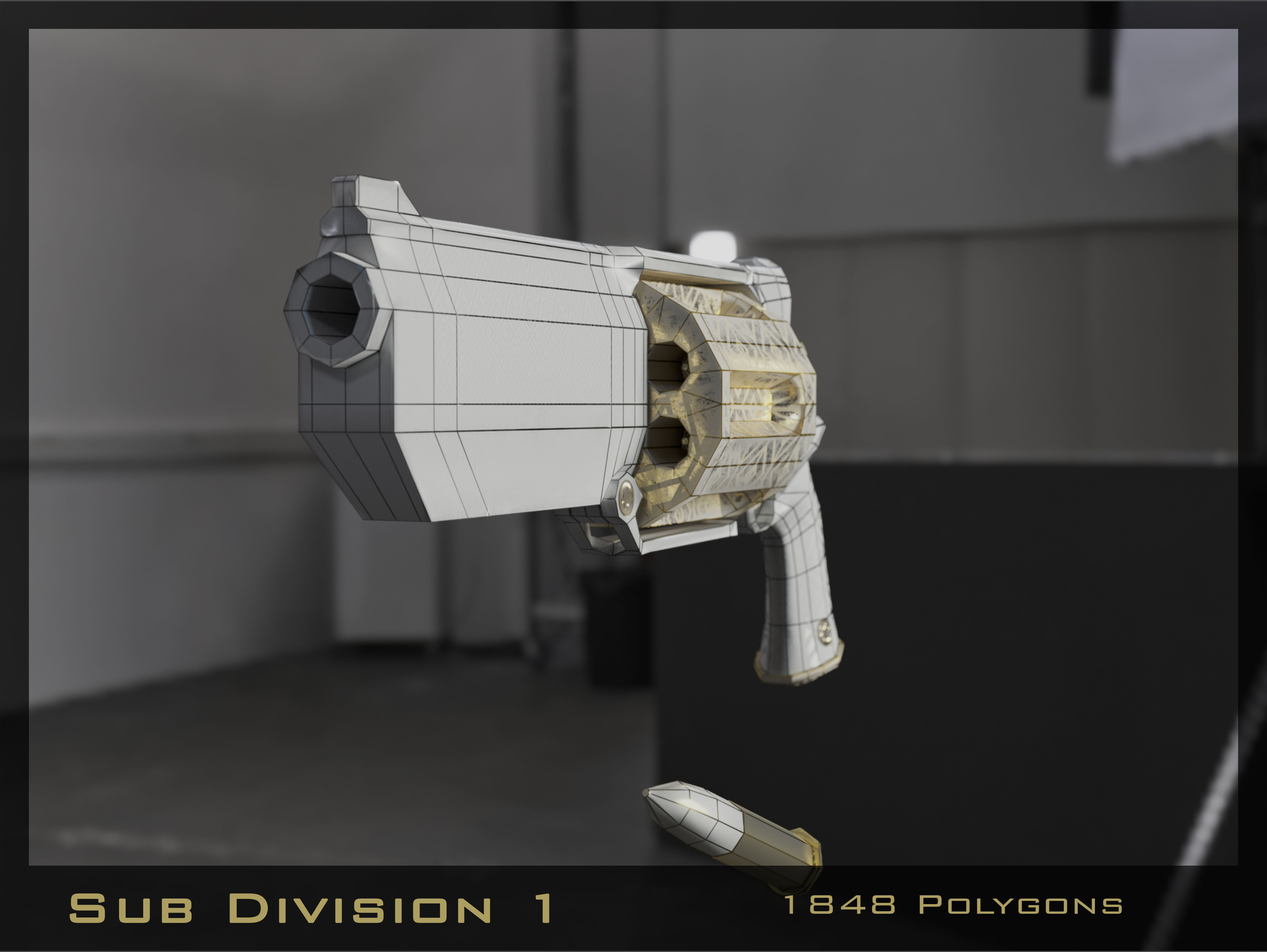 Golden Revolver Low-poly 3D model_15