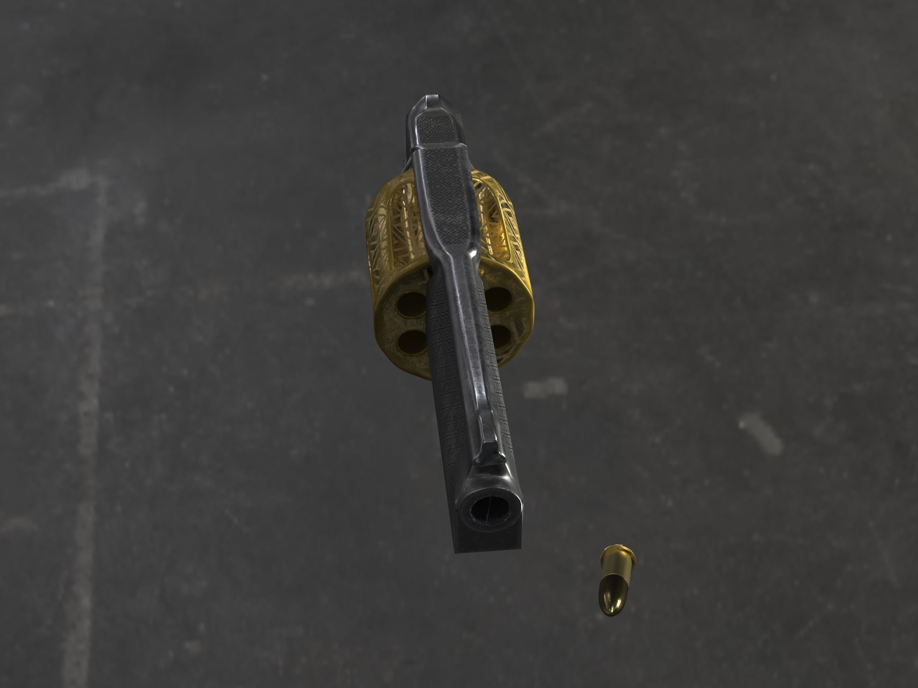 Golden Revolver Low-poly 3D model_65